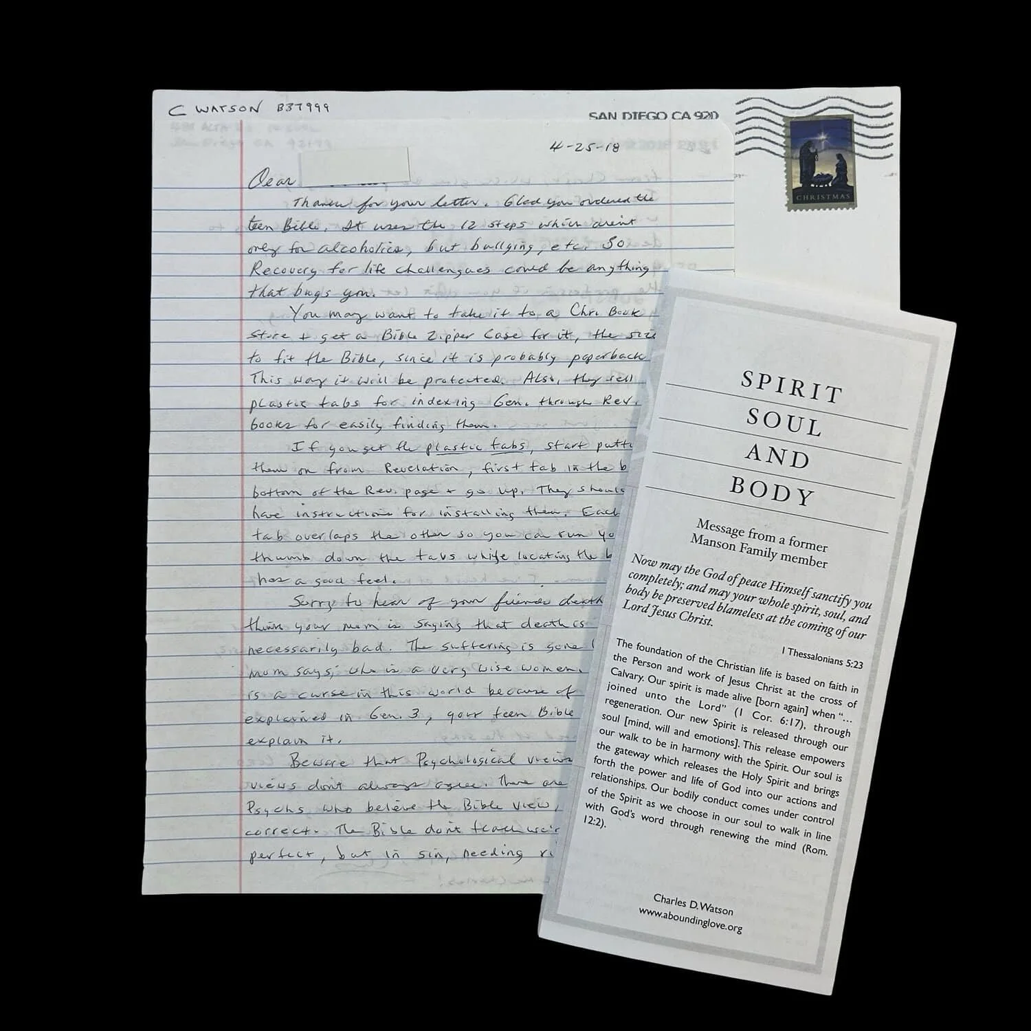 Tex Watson - Manson Family - Letter and Envelope Set