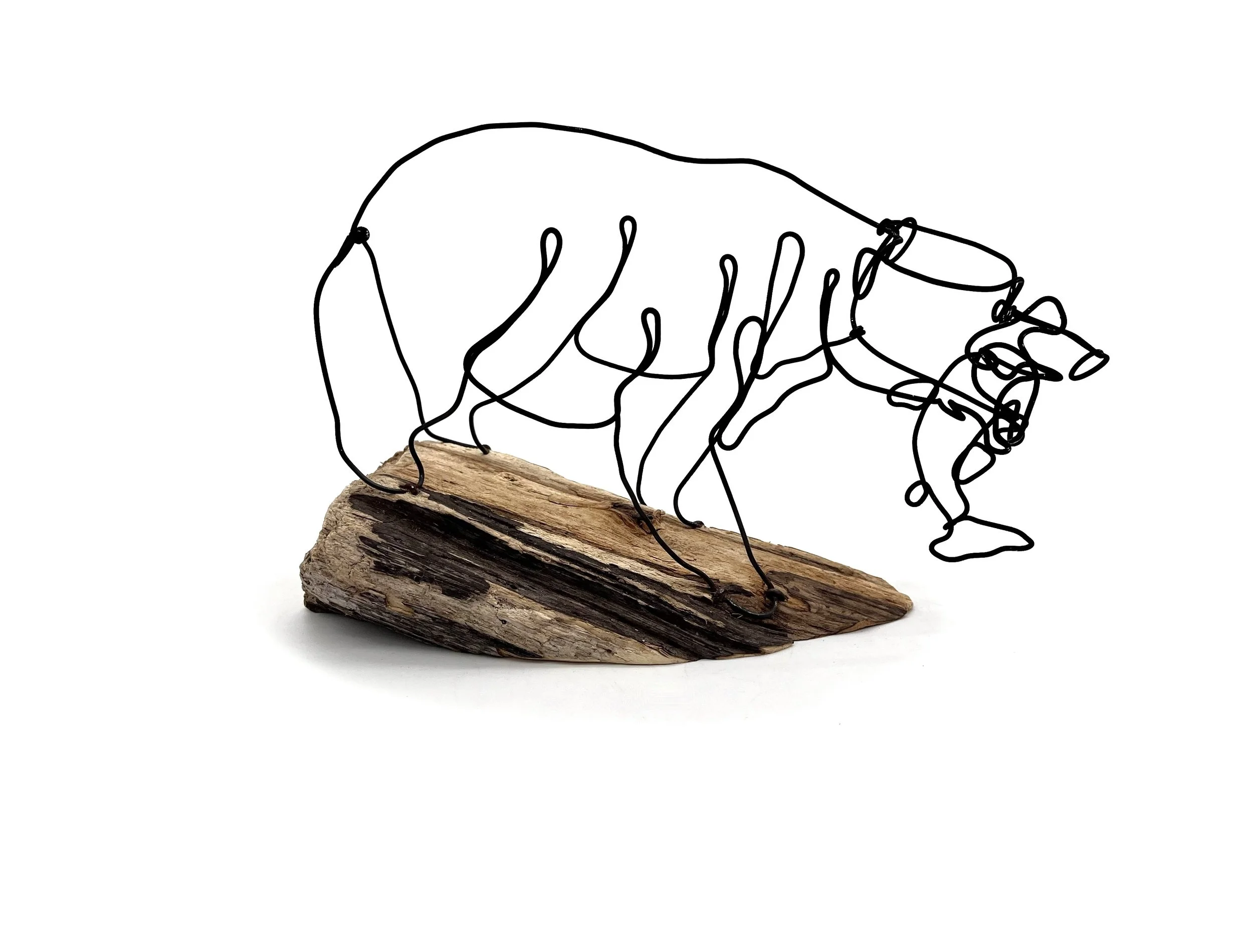 Bear with Fish Wire Art, Minimal Sculpture, One Continuous Line Sculpture