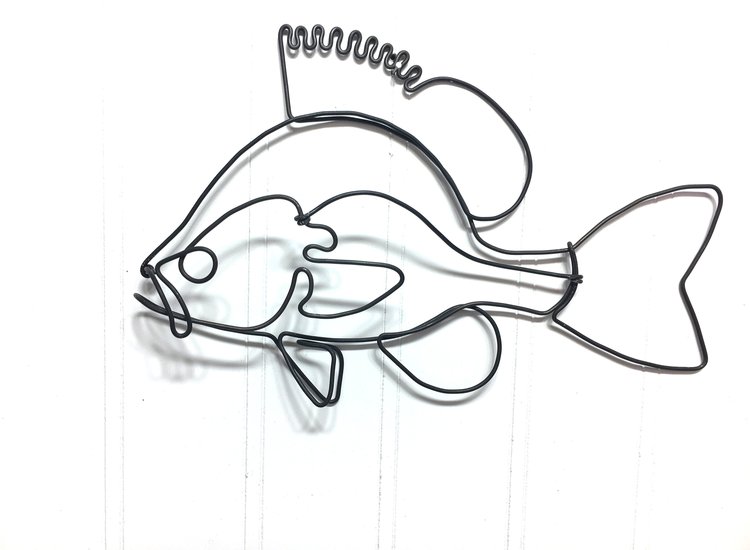 Left Facing Walleye Wire Sculpture, Fish Wall Hanging Wire