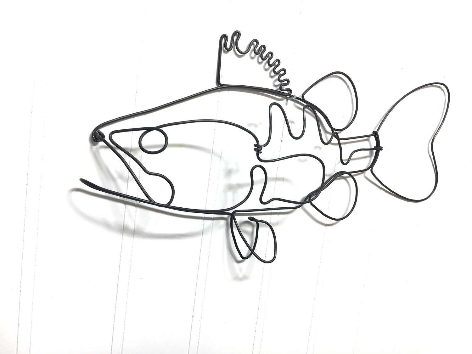Left Facing Bass Wire Sculpture, Fish Wall Hanging 