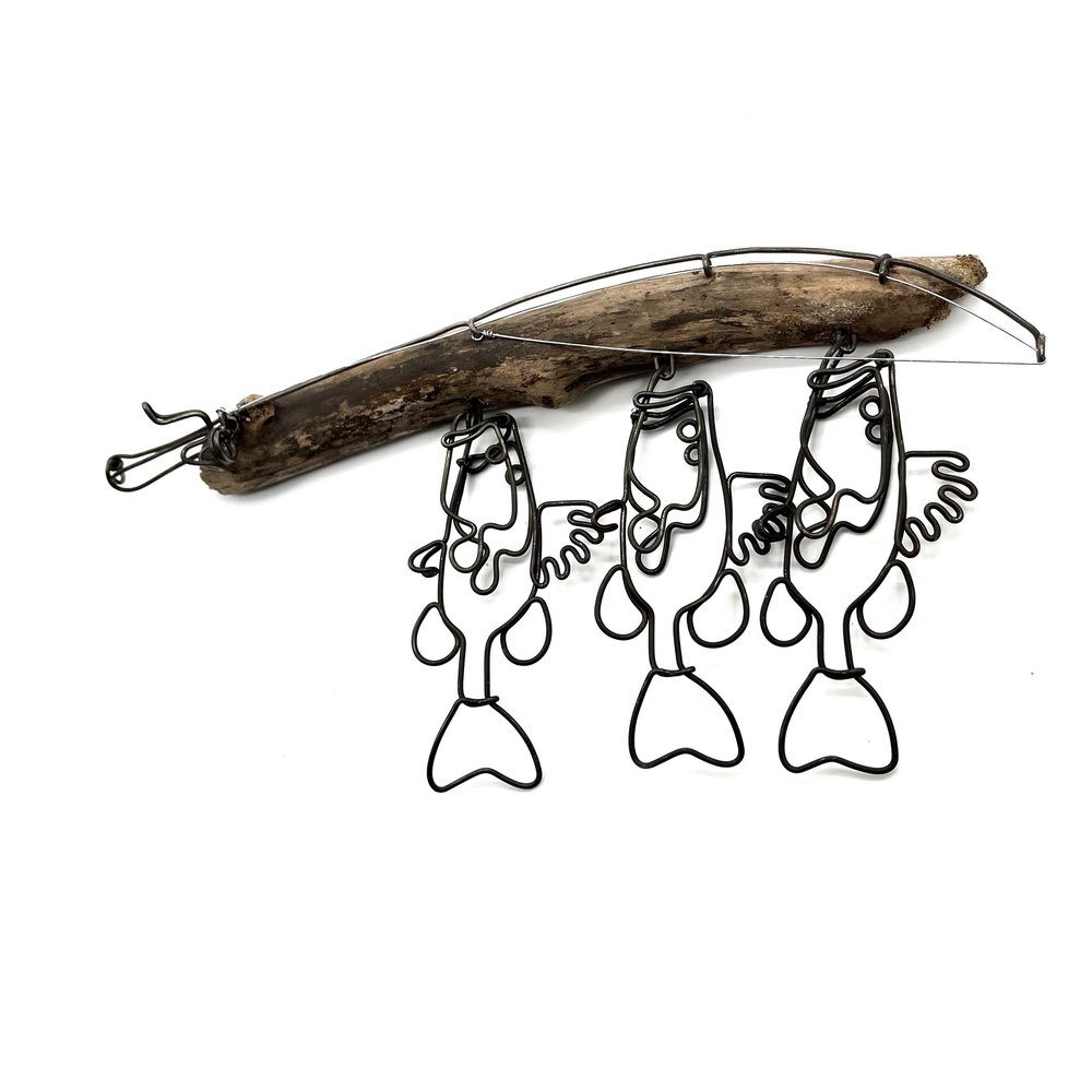 Left Facing Bass Wire Sculpture, Fish Wall Hanging 