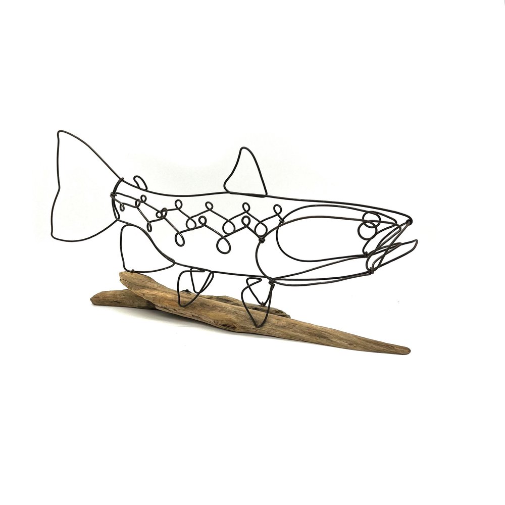 Left Facing Bass Wire Sculpture, Fish Wall Hanging — Wired by Bud
