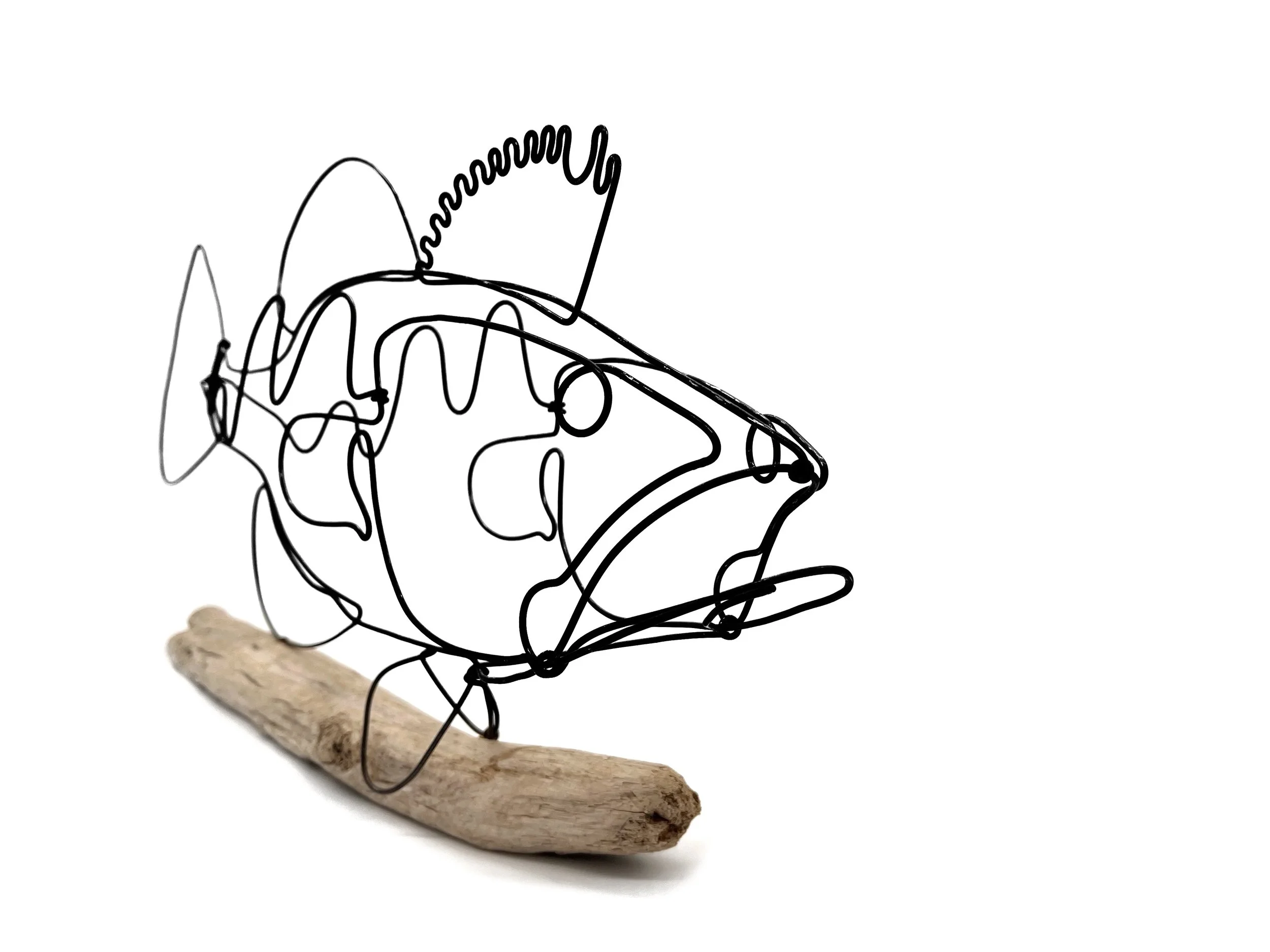 Trophy Bass Sculpture, Fish Wire Art with a Minimal Design, Wire Art