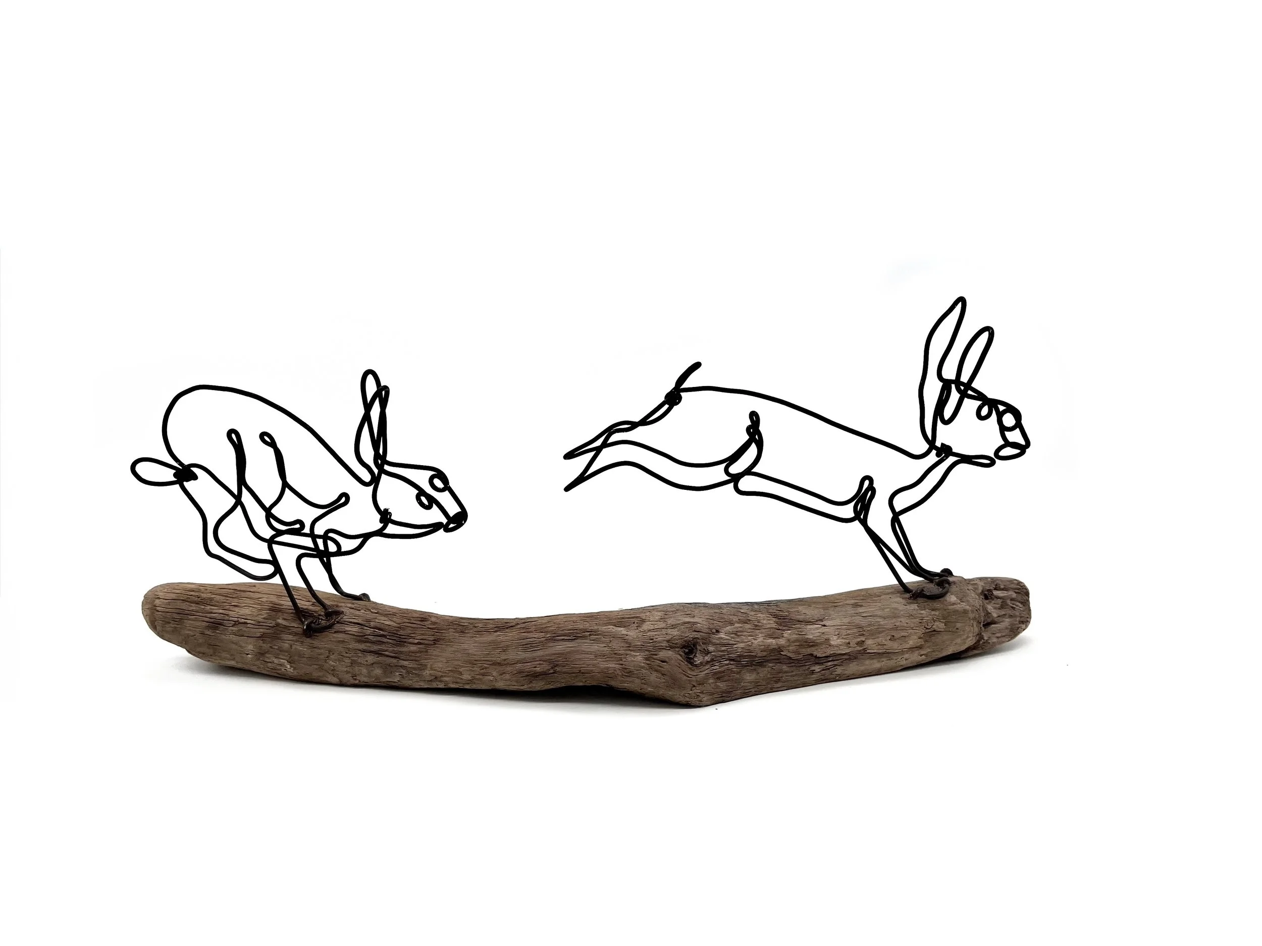 Running Rabbits Sculpture, Bunny Wire Art, 3D One Line Drawing, Minimalist Sculpture