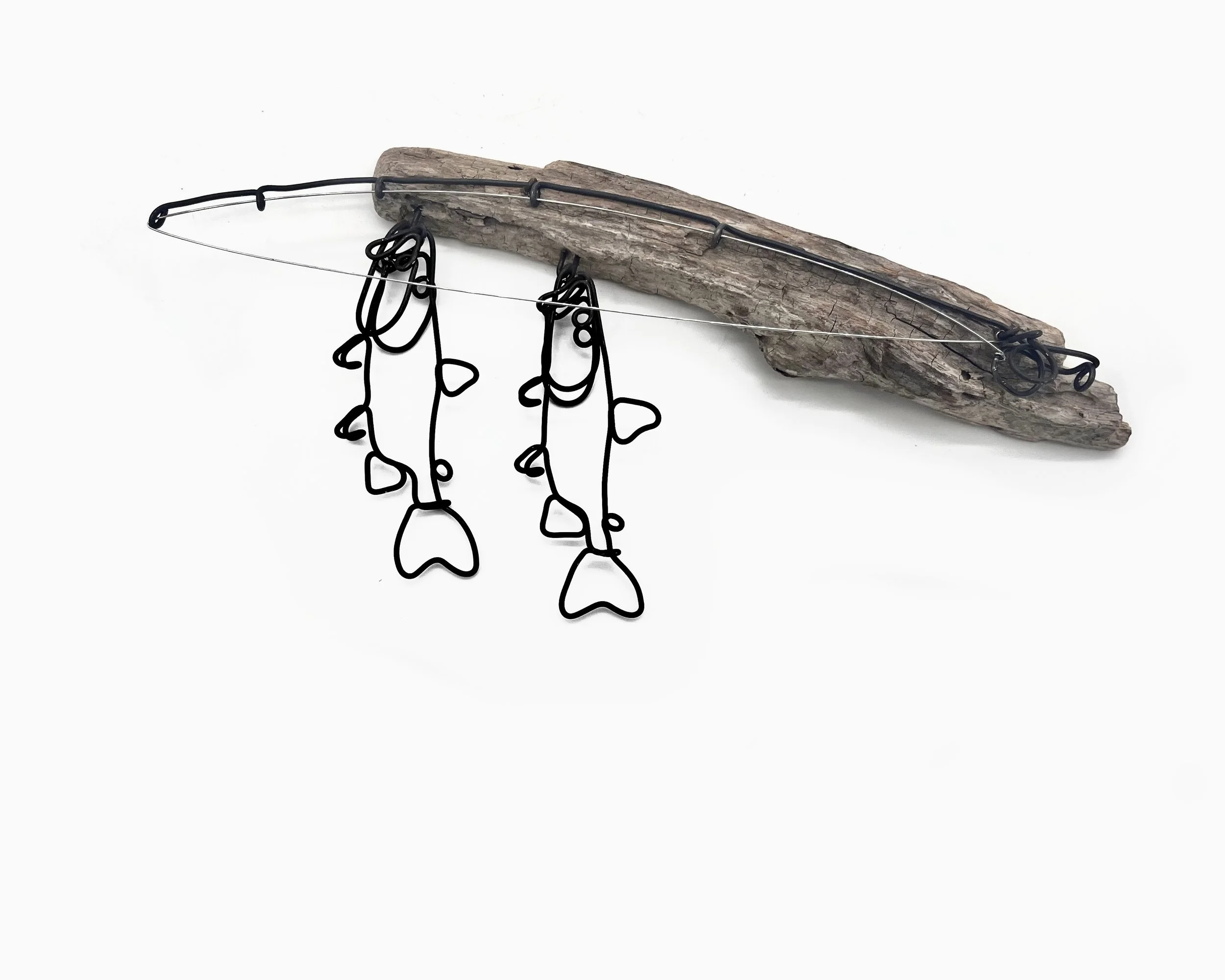 Trout and Fishing Rod Wire Art, Trout Stringer Wall Hanging, Trout Wire Art, Free Shipping