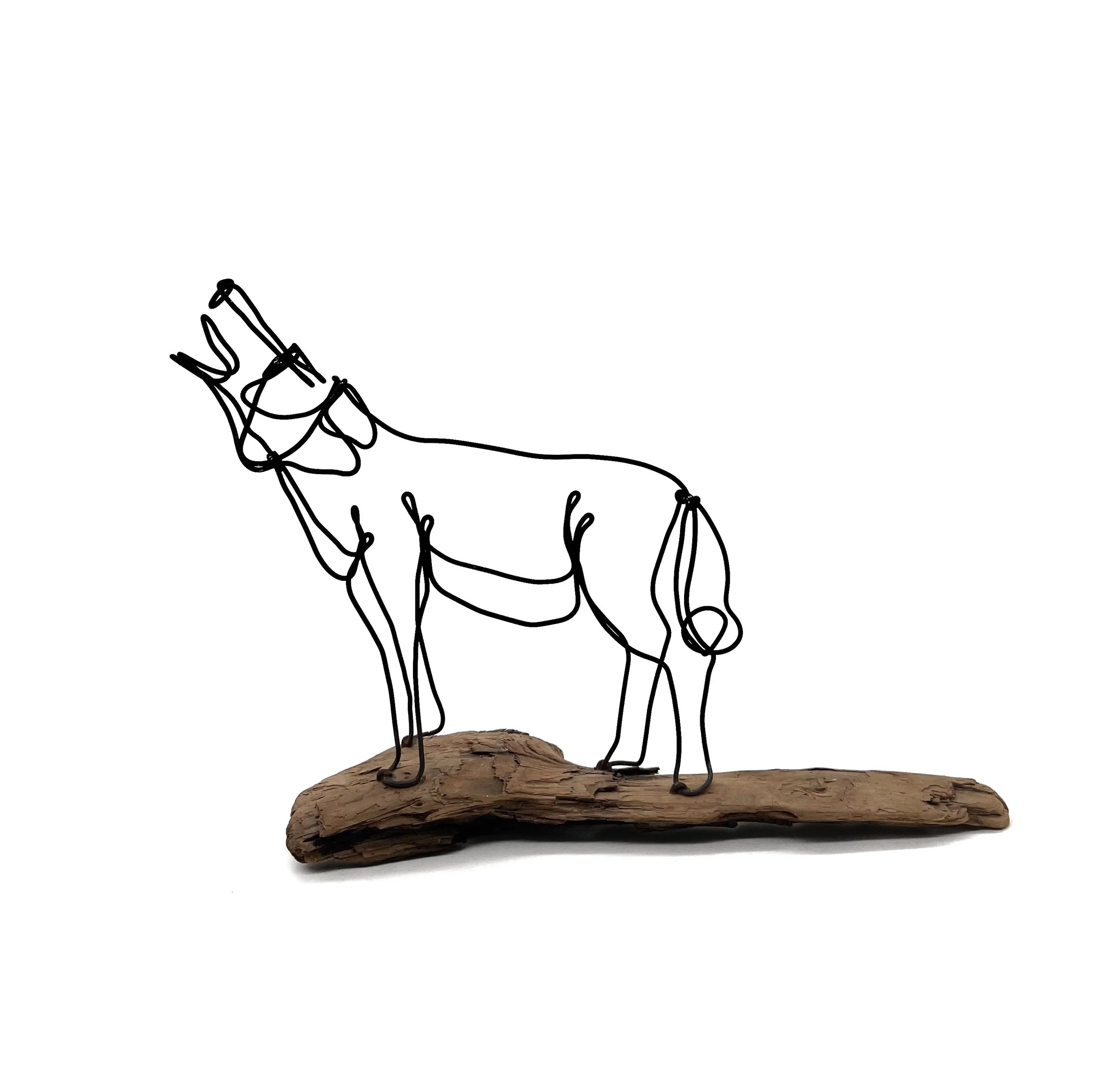 Howling Wolf Sculpture, Wildlife Art, Wire Sculpture, Minimal Decor, Free Shipping