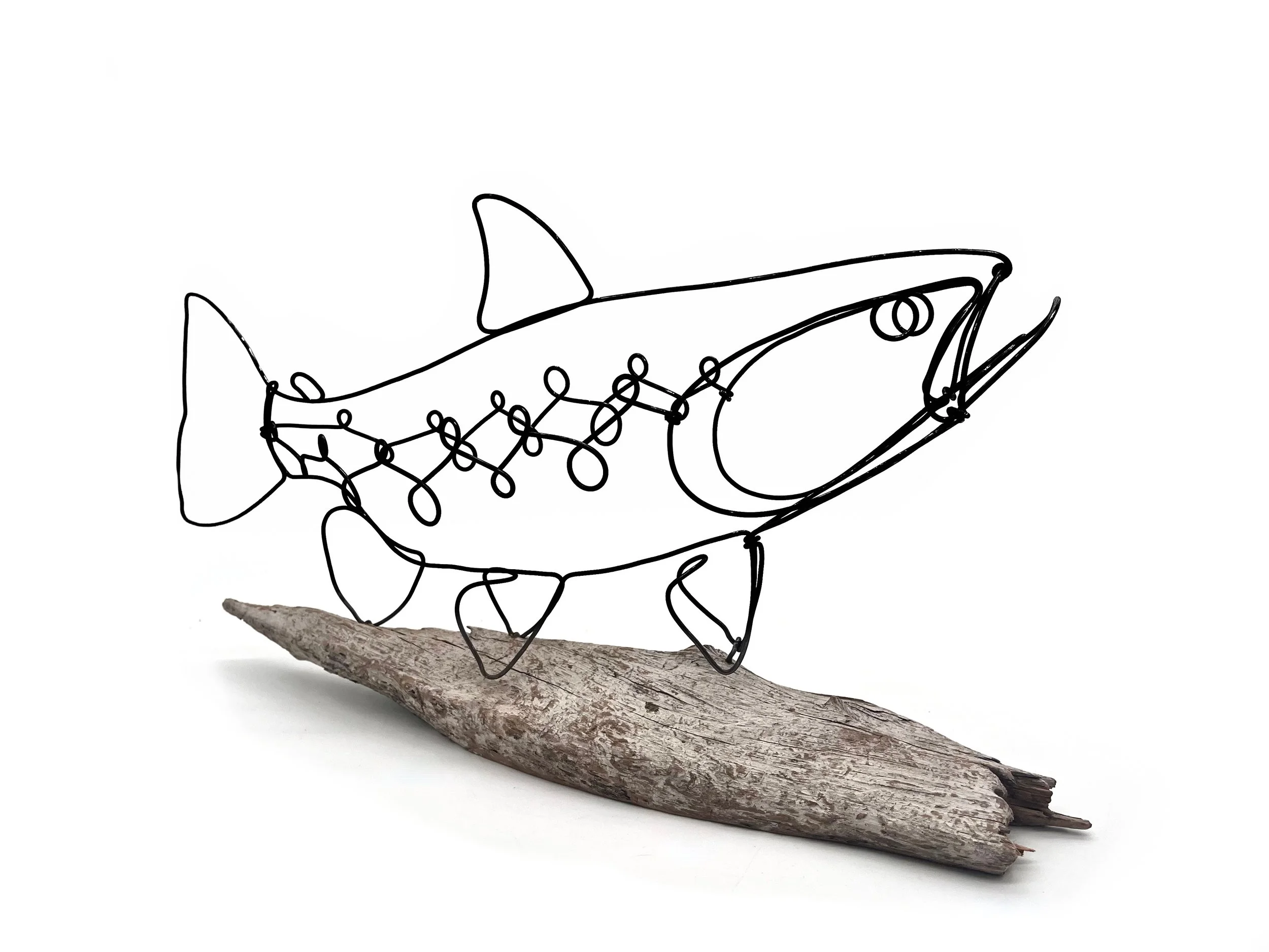 Rising Trout Sculpture Made of Wire, Modern Design, Free Shipping!