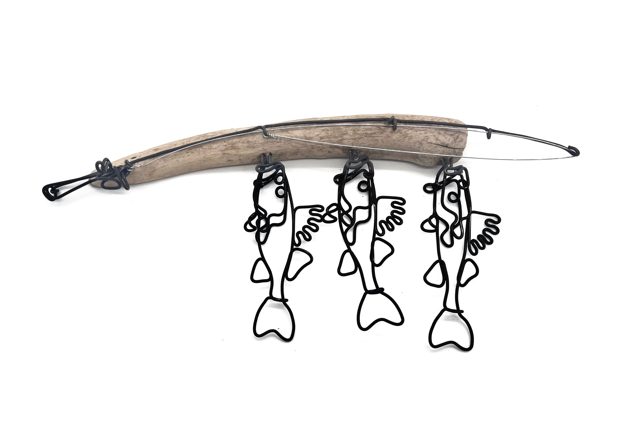 Walleye and Fishing Rod Wire Art, Fish Metal Wall Hanging, Fish Wire Art, Minimal Wire Sculpture