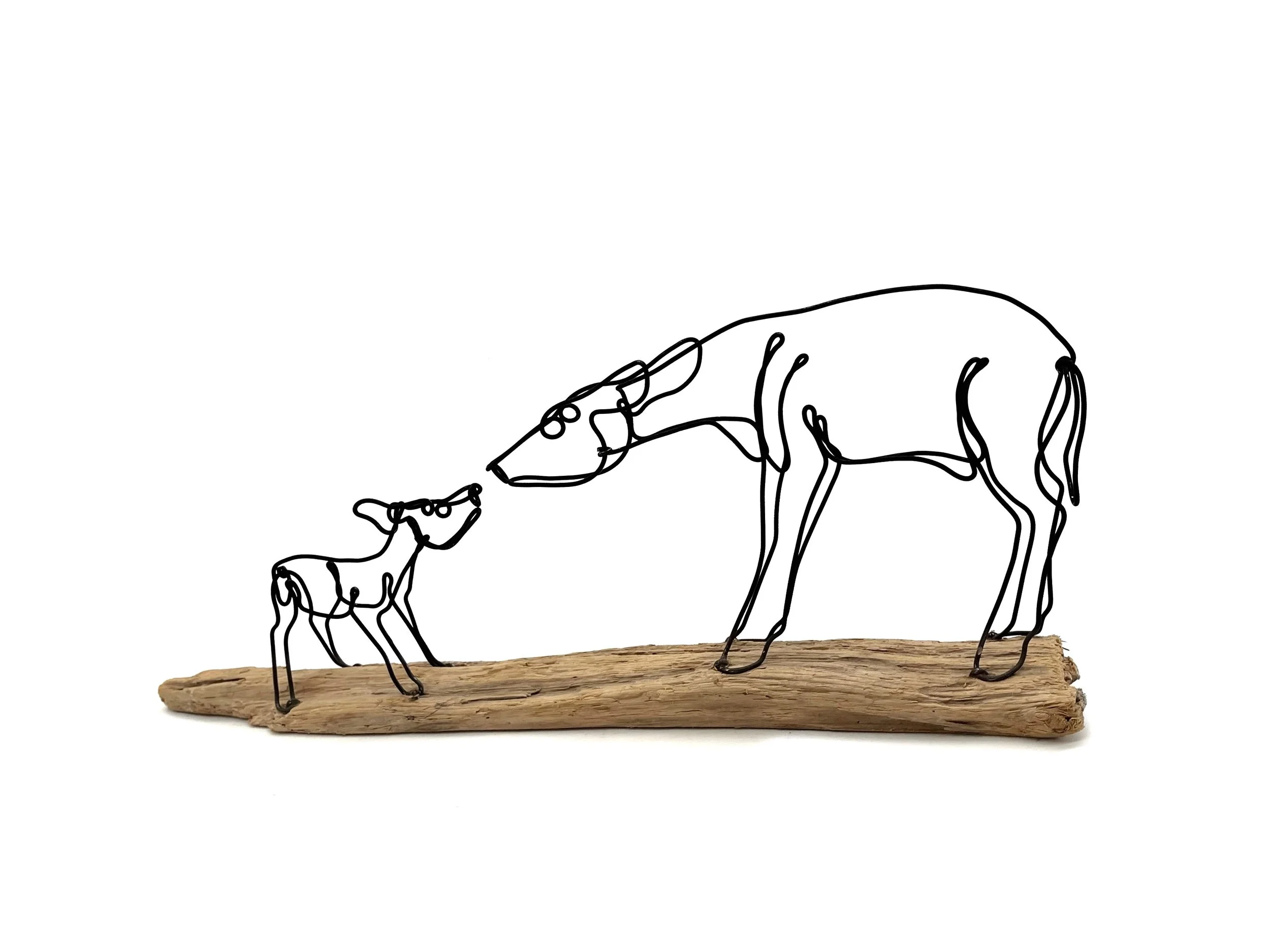 Doe and Fawn Wire Sculpture, Wildlife Wire Art, Minimal Sculpture