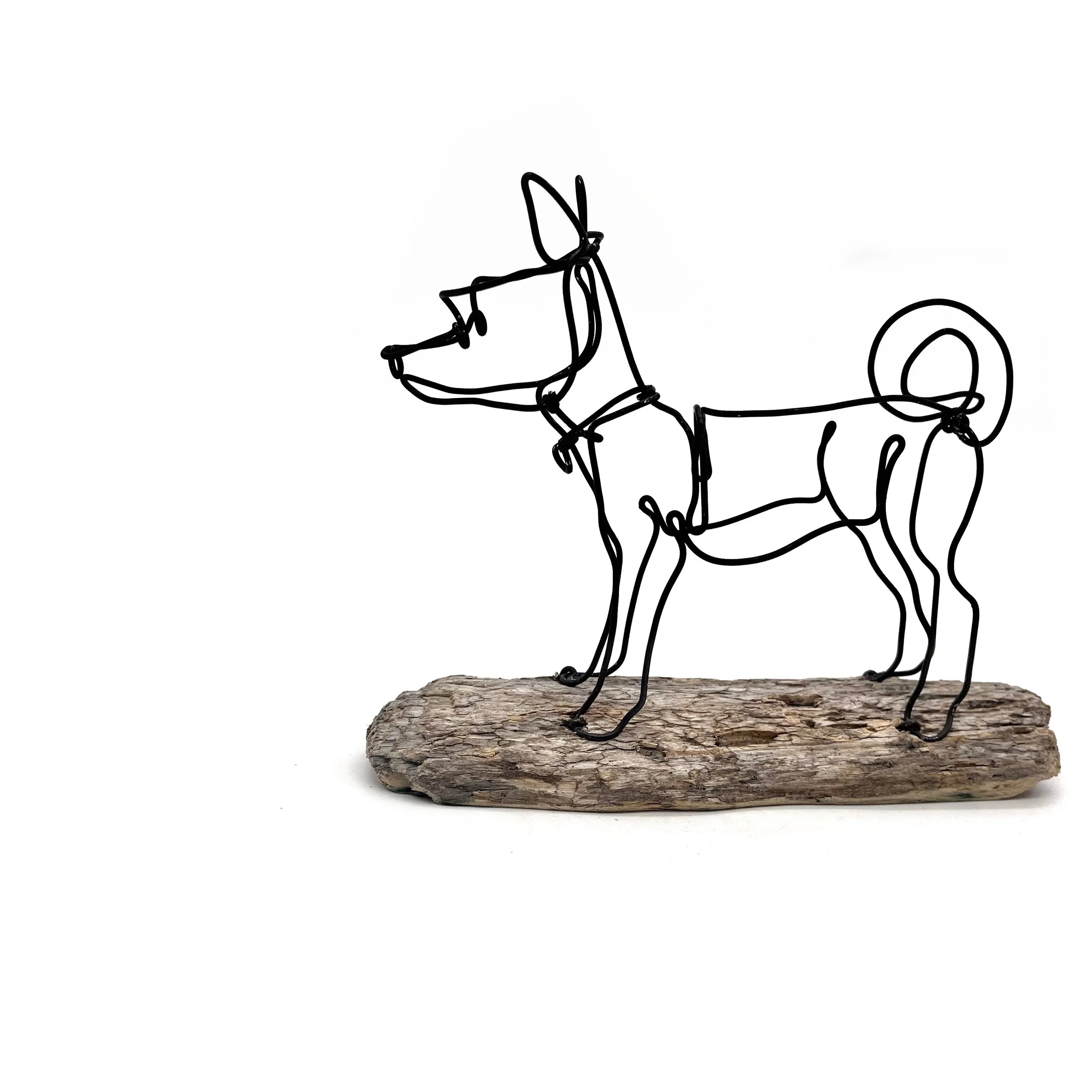 Curly Tail Dog Sculpture,  Dog Wire Art, One Continuous Line Sculpture