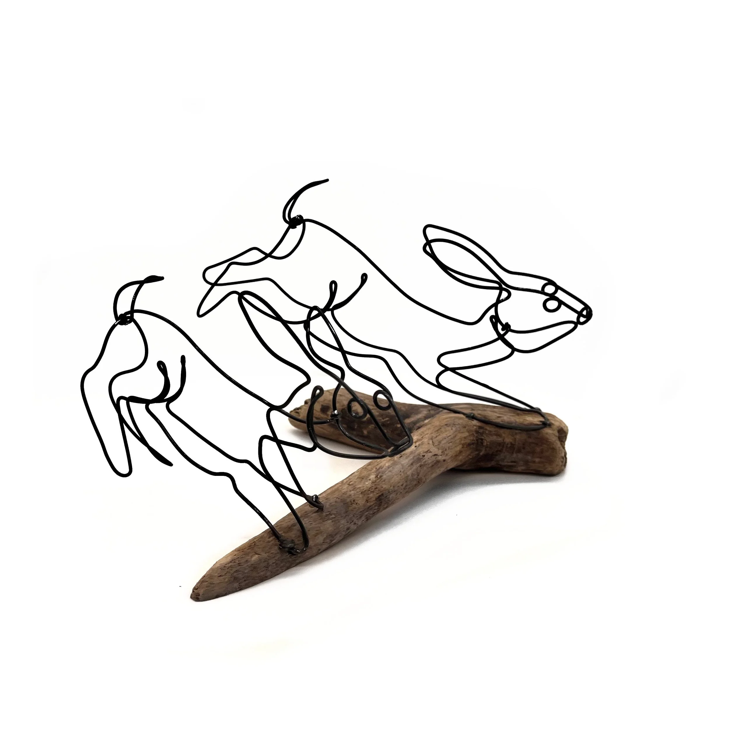 Running Rabbits Sculpture, Bunny Wire Art, Minimalist Sculpture