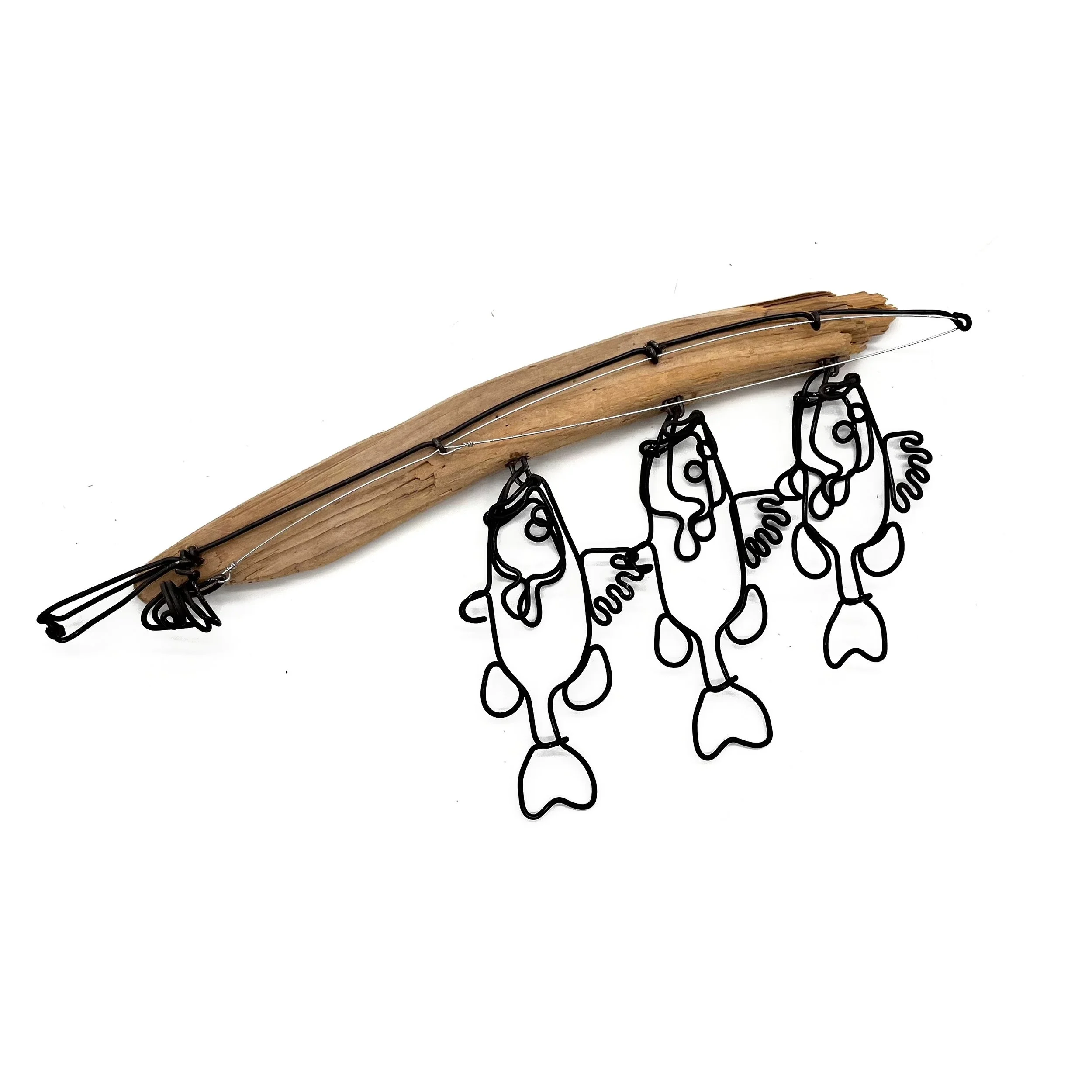 Bass Stringer Wire Sculpture, Stringer with Fishing Rod, Bass Wire Art to Hang on the Wall, Minimal Wire Art, Perfect Gift! Free Shipping