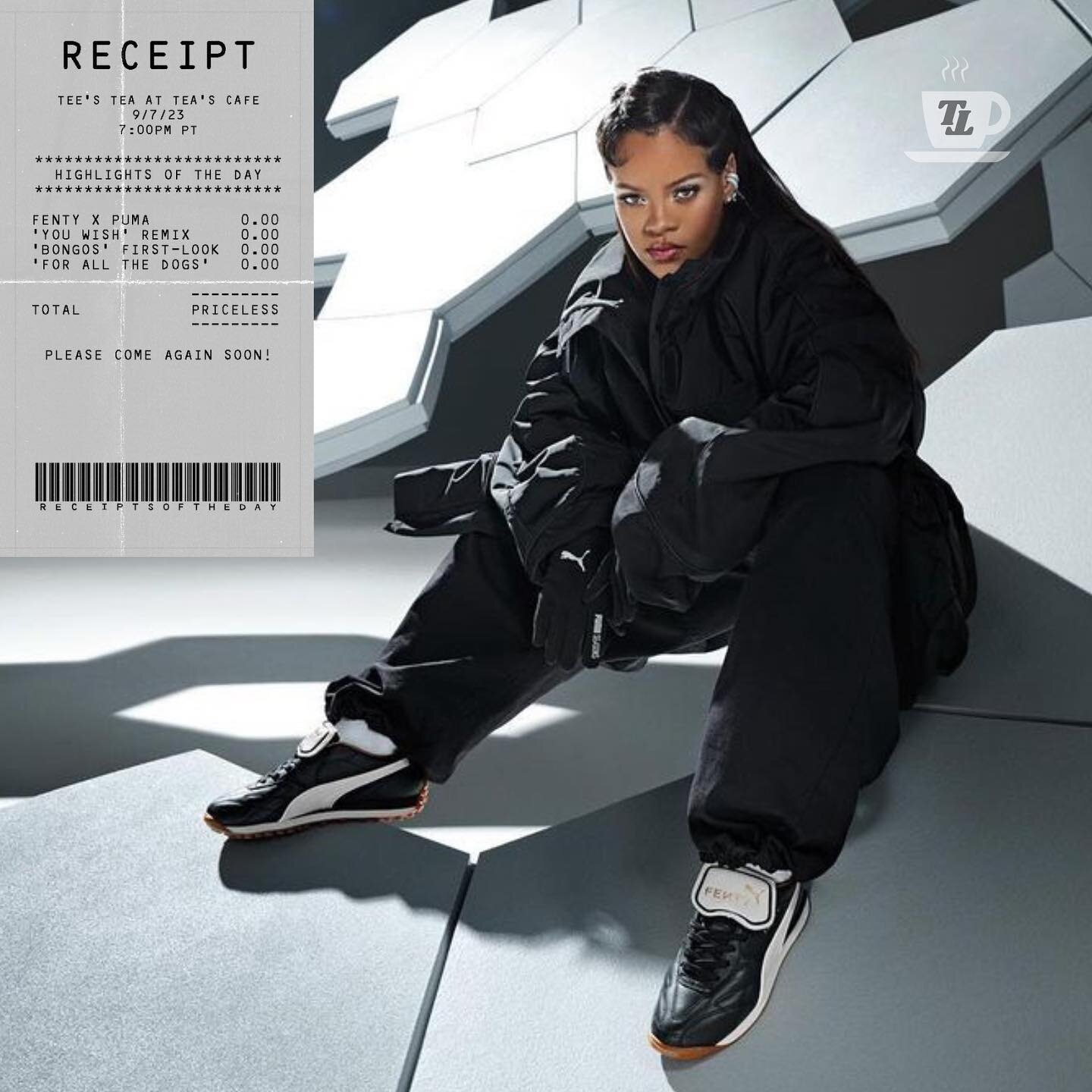 RiRi with the fresh kicks 🔥 
Receipts of the day are in 🧾➡️

#fentypuma #flyana #youwish #forallthedogs #bongos #nameabetterduo