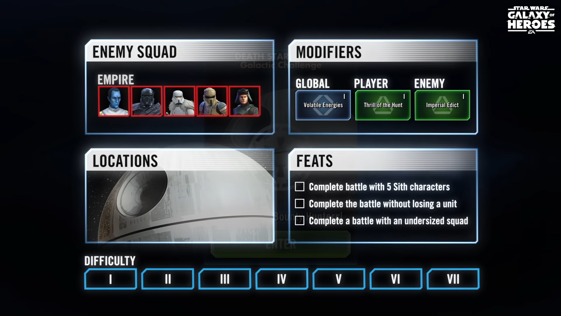 Galactic Challenges combine Enemy Squads, Modifiers, Feats, and Locations