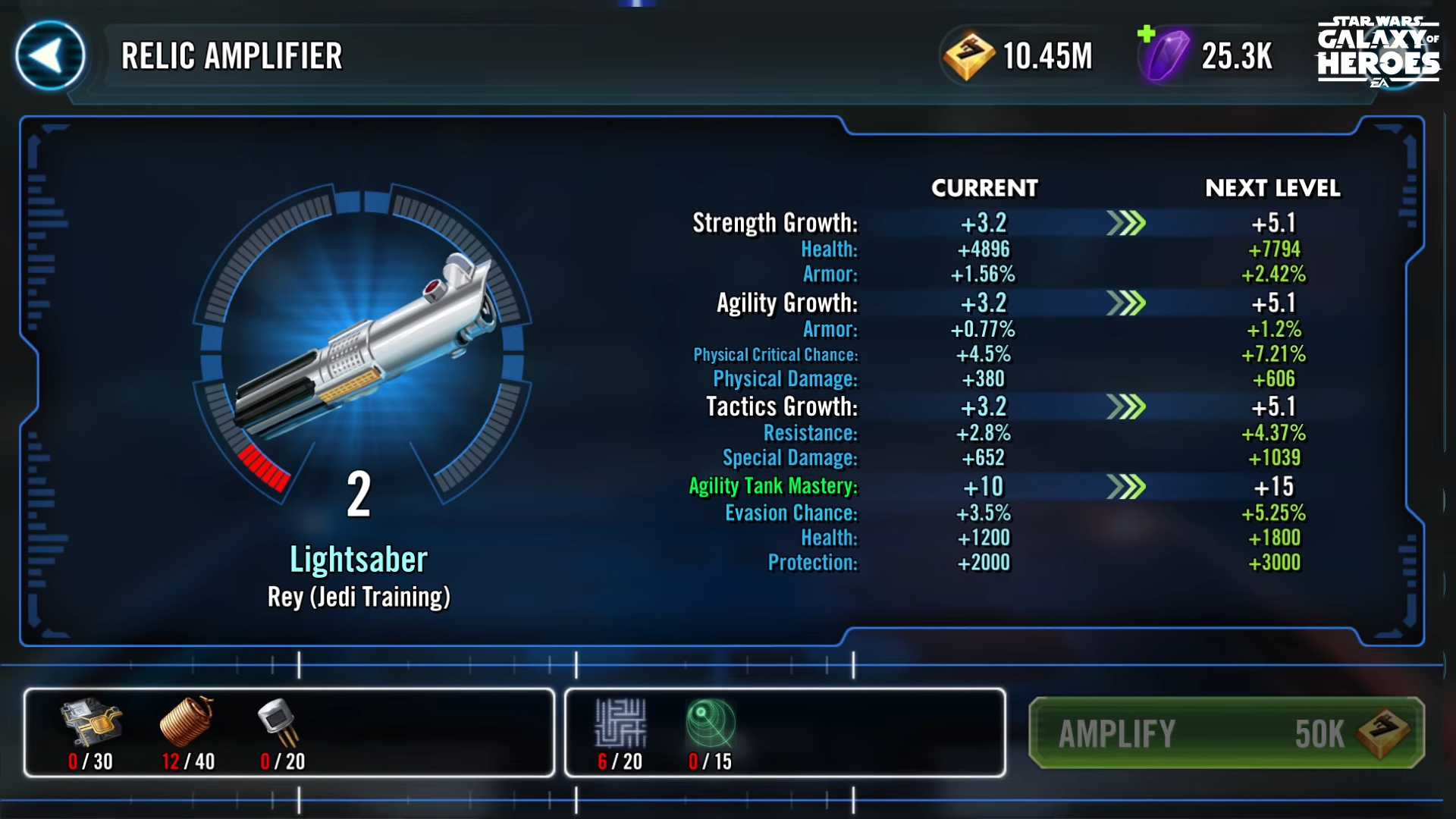 Relics allow players to invest scavenged materials in order to improve their characters' base stats