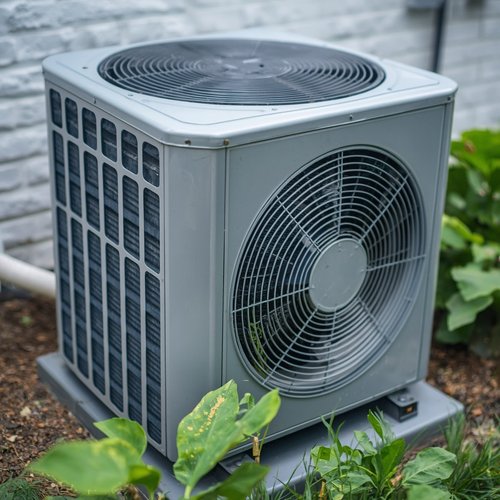 home ac condenser unit running in midday heat