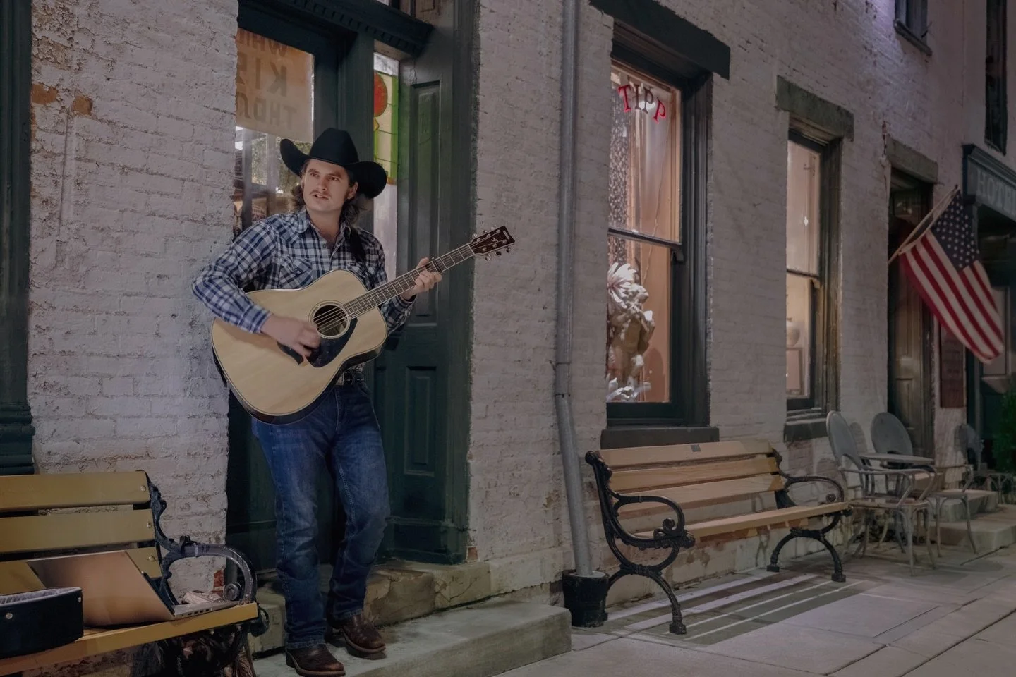 Was taking pictures for @downtowntippcity - St. Paddy&rsquo;s Beer Crawl and finished the night with this portrait of @markc.haer. 

Appreciate his talent &amp; commitment to bring live music to Tipp. I love that our tiny town has a Stars Hollow vibe