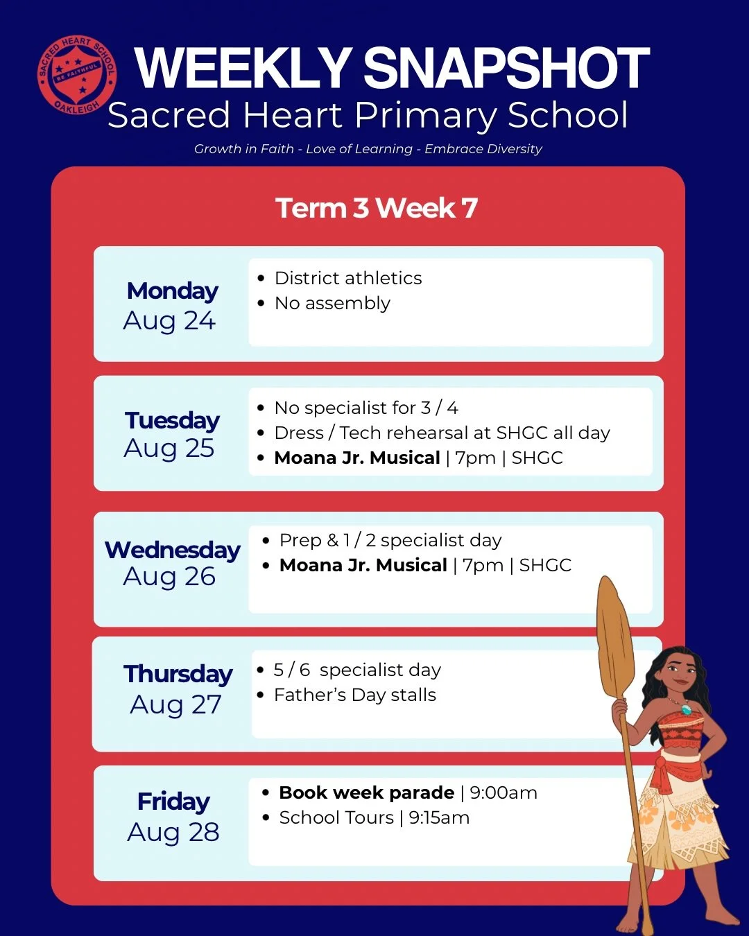Term 3, Week 7! 🌊📚🏃&zwj;♀️✨

It&rsquo;s show week for Moana Jr., Book Week, District Athletics, our Father&rsquo;s Day stalls and lots of preparation for Confirmation. There&rsquo;s plenty happening around Sacred Heart, and we can&rsquo;t wait for
