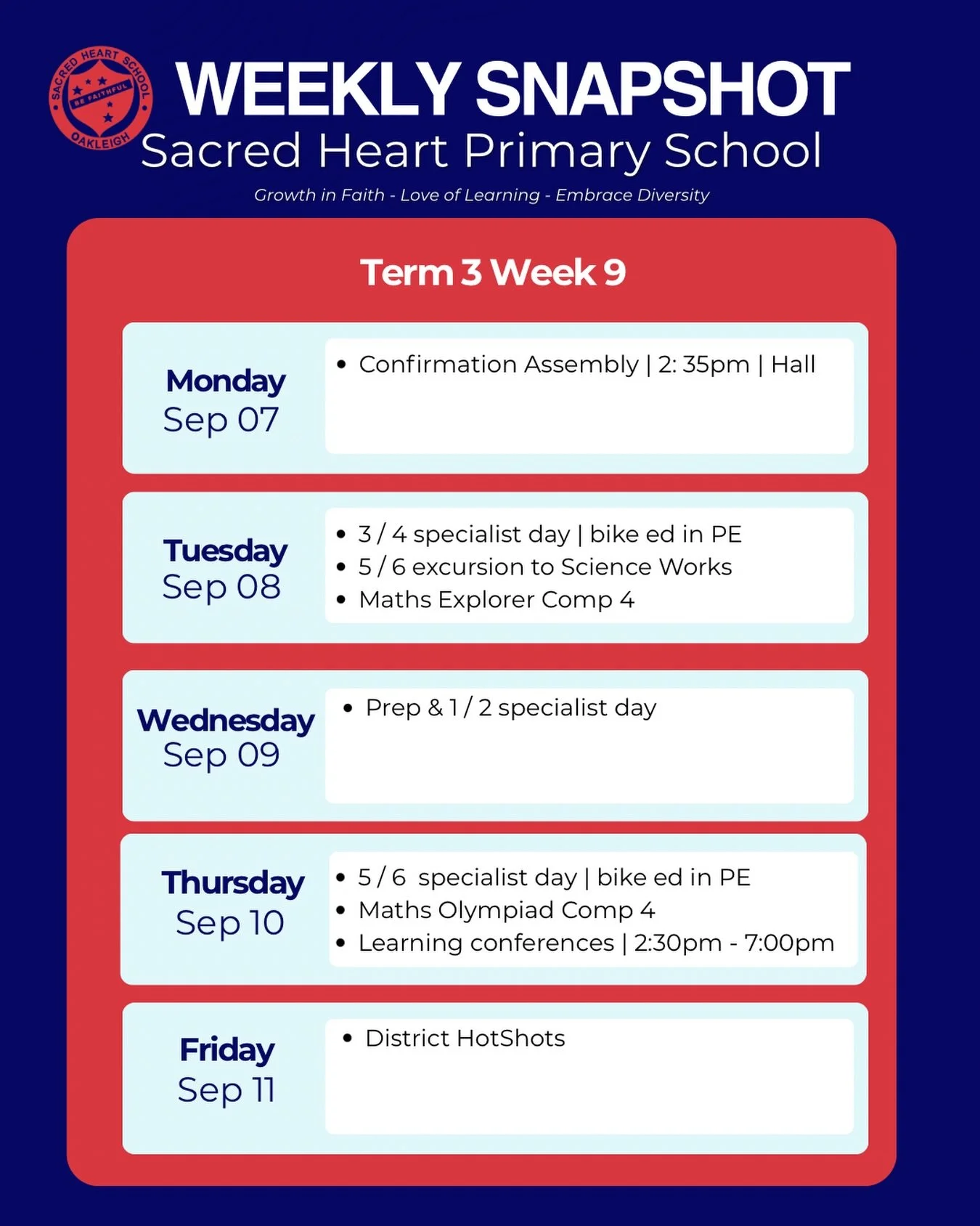 Have a look at what is coming up in Sacred Heart this week. ✨