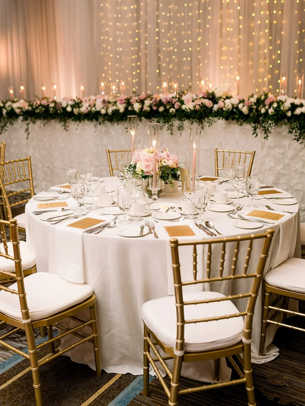 Blush and a little extra ✨ for K&amp;J by @aimeedelalandephotography with flowers by @beyond_flowers linens and chairs by @plannedperfectly and lighting by @eventlight