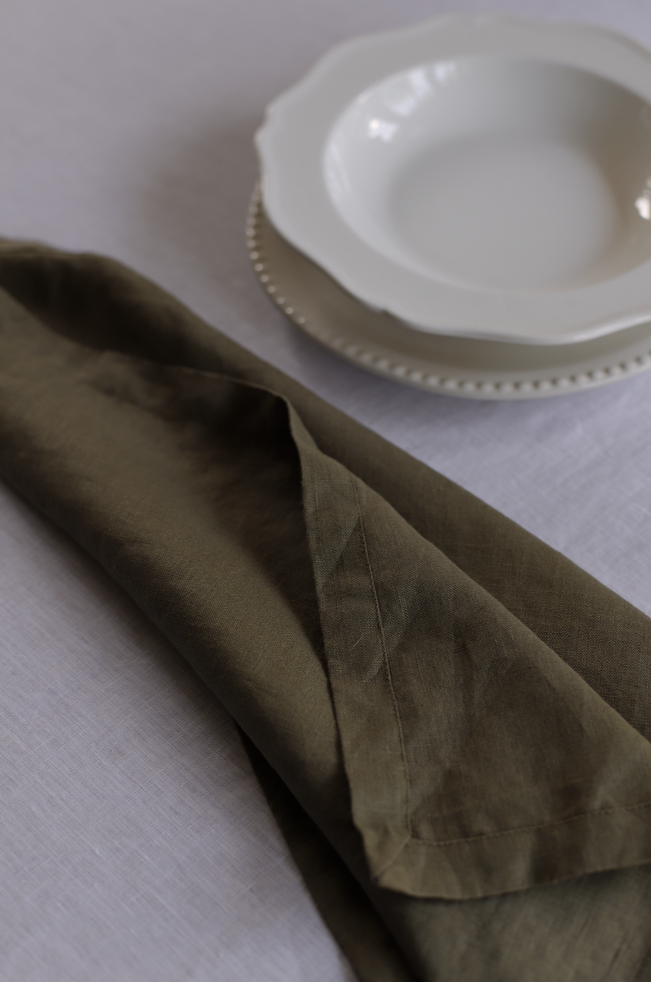 OLIVE GREEN EUROPEAN FLAX LINEN NAPKINS