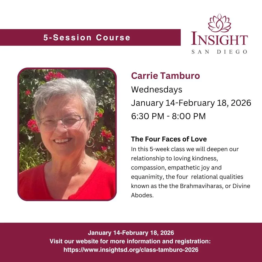 Please join us for the 5-session class "The Four Faces of Love." We will deepen our relationship to loving kindness, compassion, empathetic joy and equanimity, the four relational qualities known as the the Brahmaviharas, or Divine Abodes.
