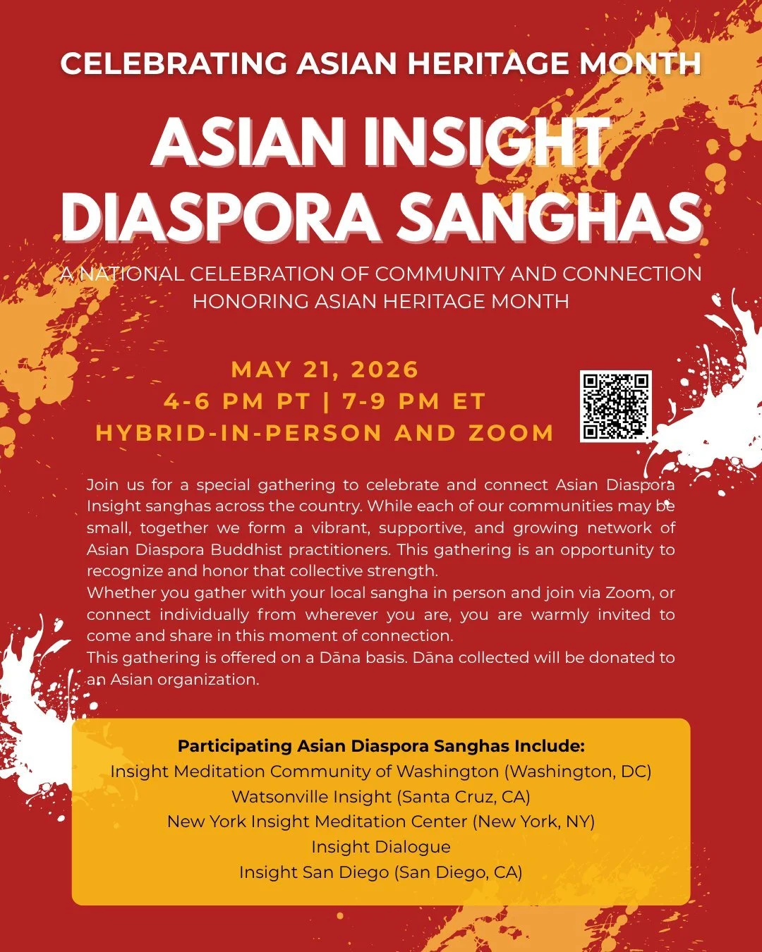 Join us for an inaugural gathering to celebrate and connect Asian American Diaspora Insight Sanghas across the country.

https://www.nyimc.org/event/celebrating-asian-heritage-month/

#insight_san_diego #newyorkinsightmeditationcenter #vipassana #min