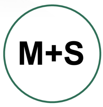 Circle with black text 'M+S' inside