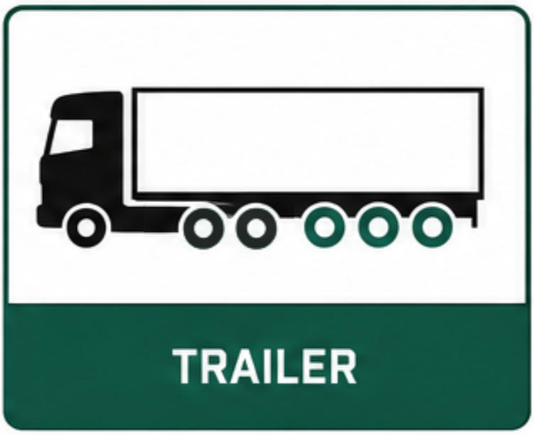Sign with a black truck illustration and the word "TRAILER" underneath, indicating a trailer parking or stopping area.