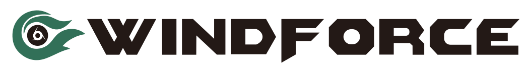 Windforce logo with stylized green wind or flame icon and bold black text.