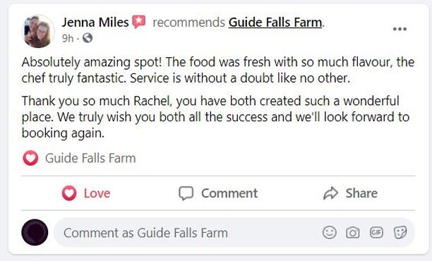 Thank you Jenna for such a lovely review - 5 weeks ago Grazings launched and we love all the community support and your love of the farm, Grazings, the kids playground and the delicious food our executive chef is putting onto your plates. 

To book c
