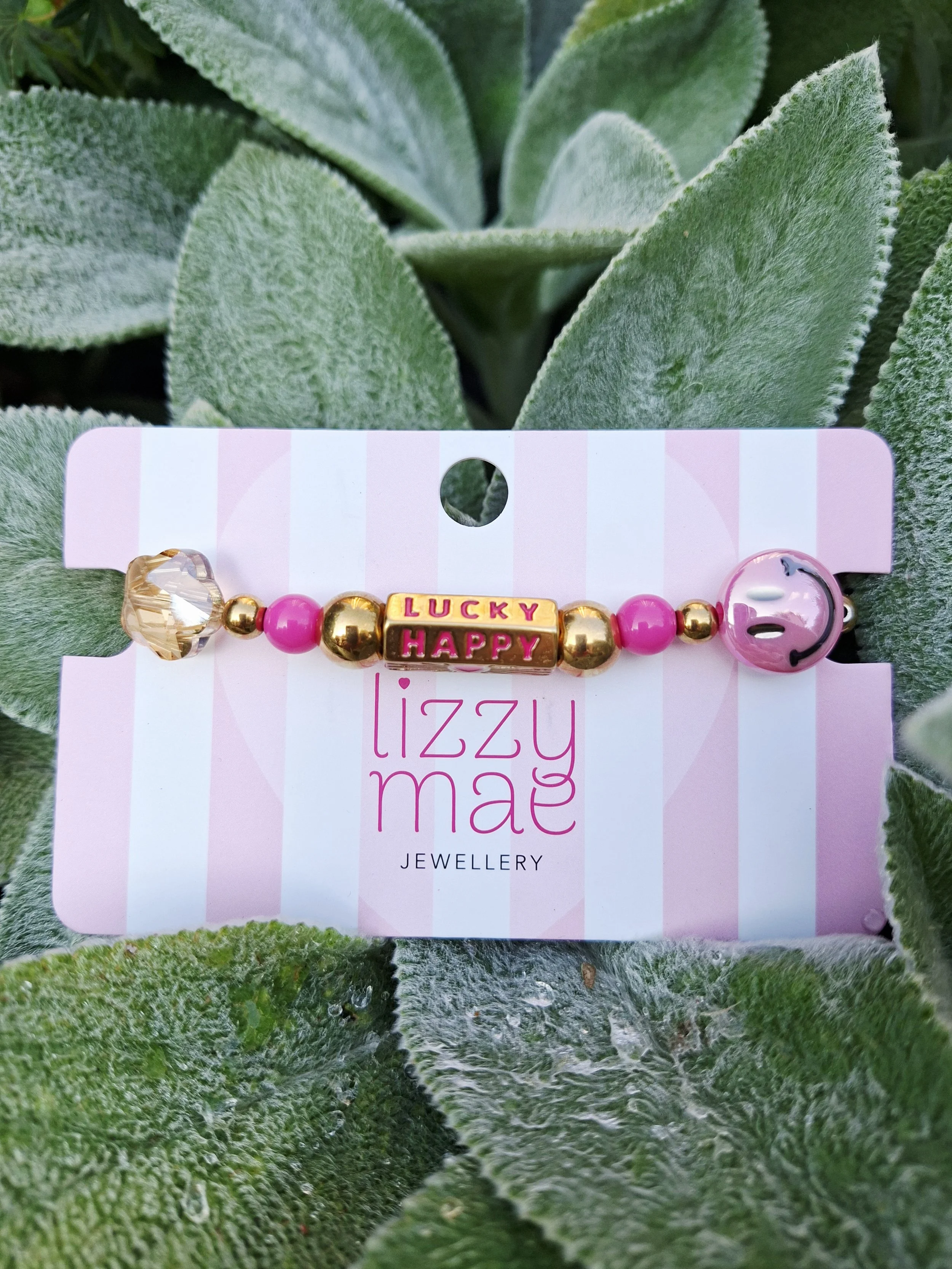 HAPPYLUCKY Armband – Gold & Pink