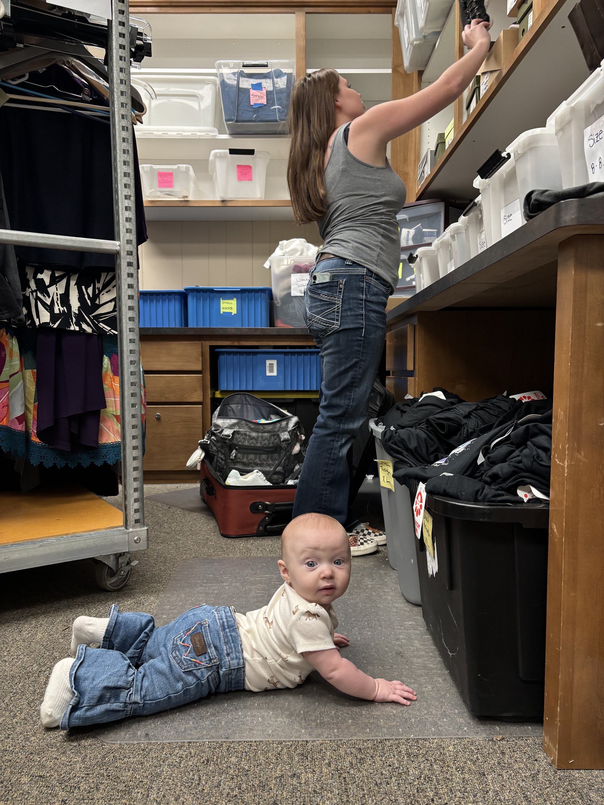 Clothing closet baby and mom