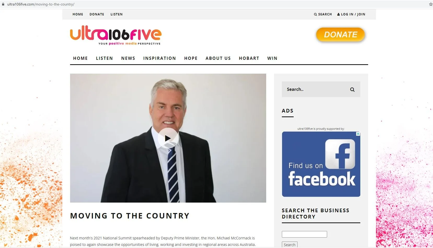 Moving to the Country. Ray Ellis talks to radio Ultra106five in Hobart.