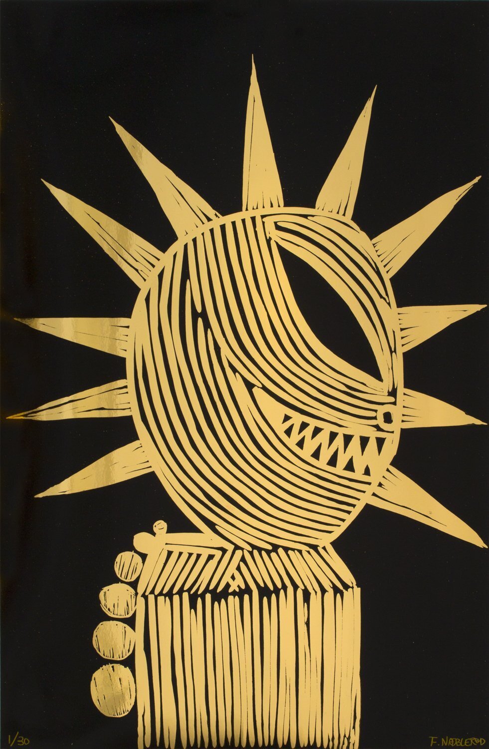 Linocut on gold