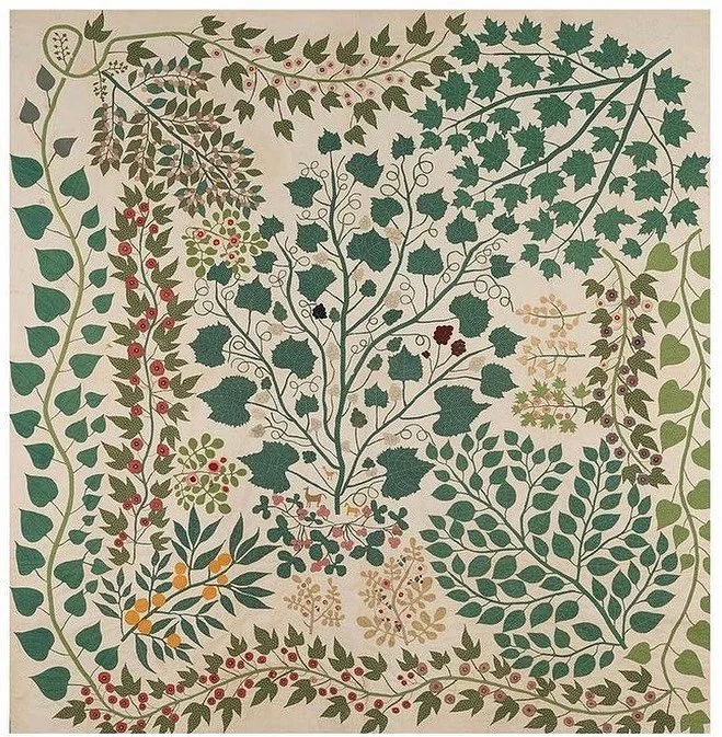 Tree of Life quilt, by Ernestine Eberhardt Zaumseil 1875 - created by tracing leaves from actual trees and vines to serve as patterns for her appliqu&eacute;d design via @tessnewellstudio