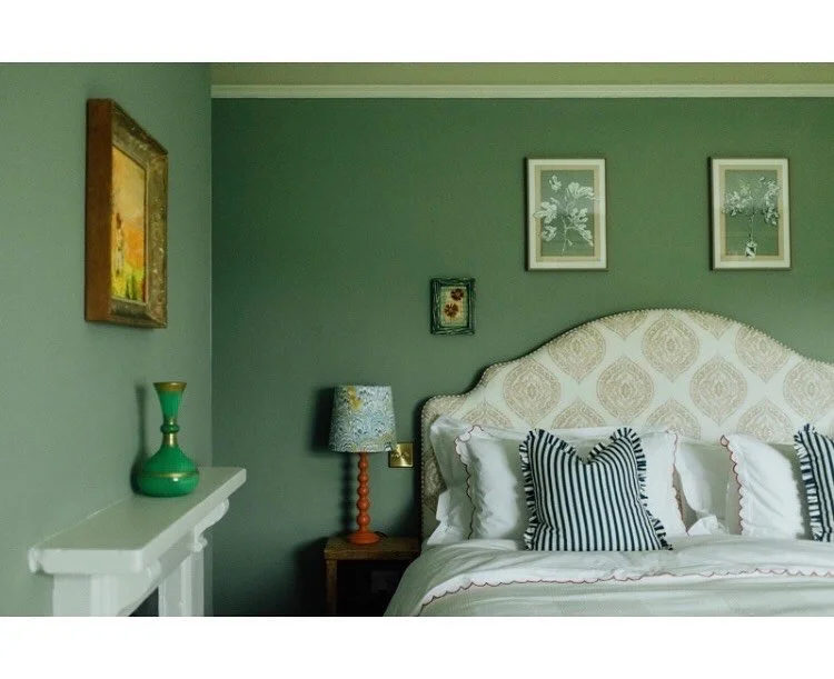 Our bespoke figs, painted in Lichen green, with a setting plaster border and sulking room pink frames, looking just splendid in the FANTASTICALLY CHIC luxury guest house and insane looking restaurant @Glebehouse in Devon, which I just cannot wait to 