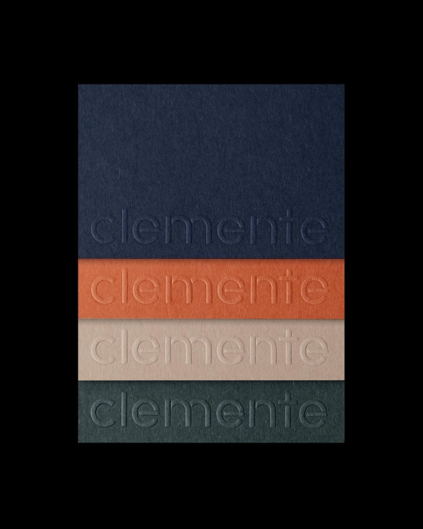 Duplexed blind embossed and foiled business cards&mdash;featuring a bespoke typeface&mdash;for Clemente, a Los Angeles-based clinical research company. Print production by @lunchpress.
