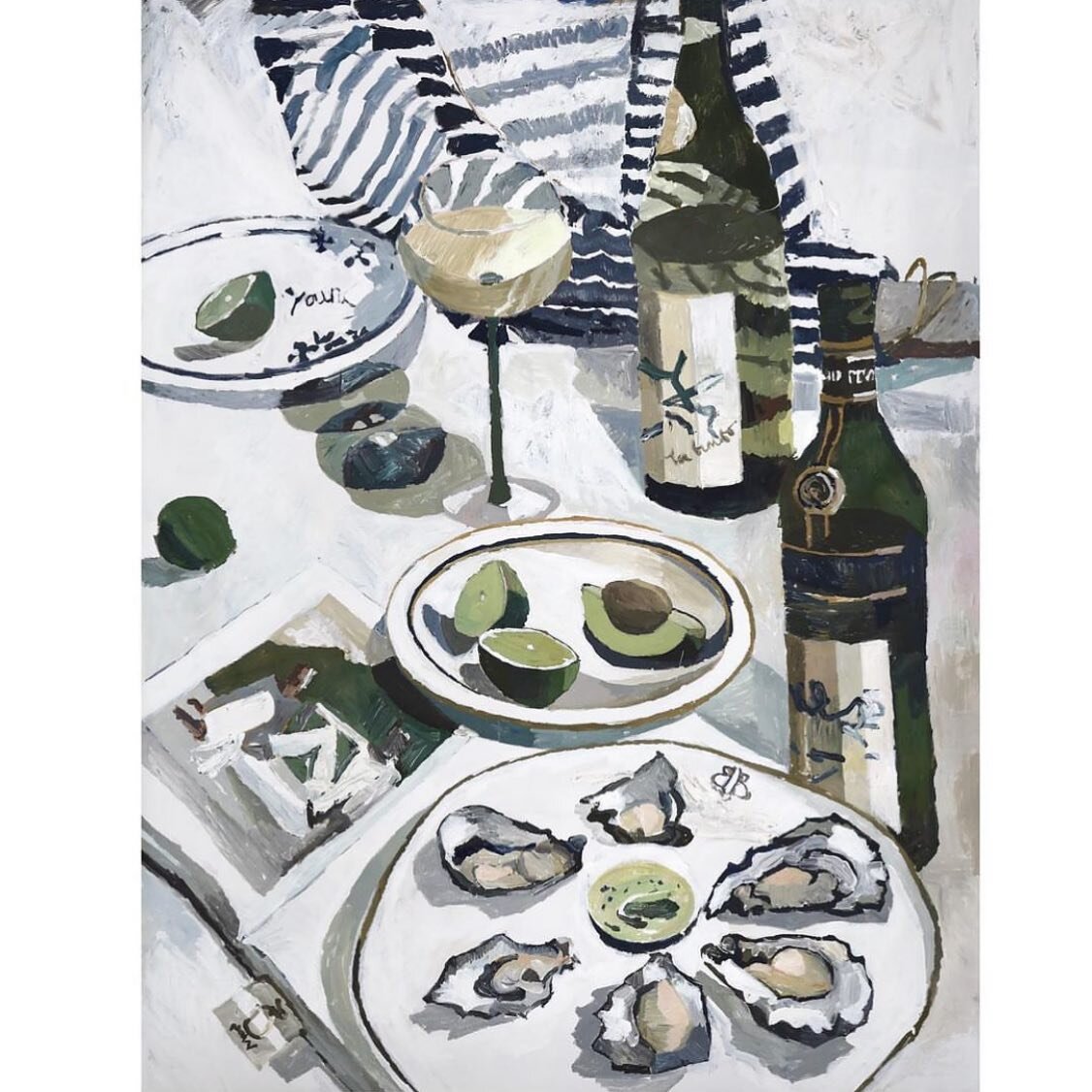 Sums up summers in France to me in many ways. Another beauty by Australian artist @z.y.o.e Sold so lucky whoever has this now hanging in their house 🦪 🍸 #zoeyoung #australianart