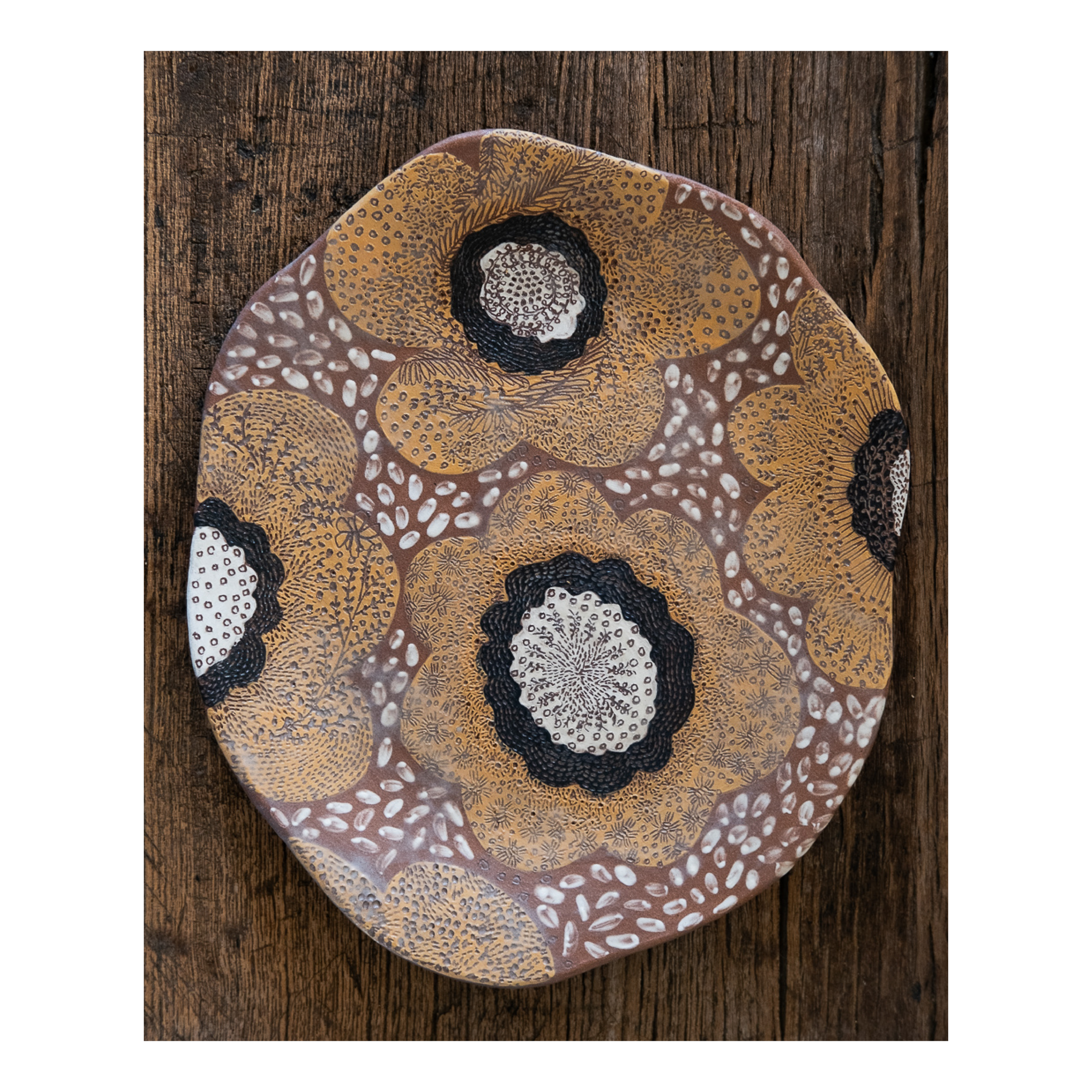 Yellow, Black, and White Floral Plate
