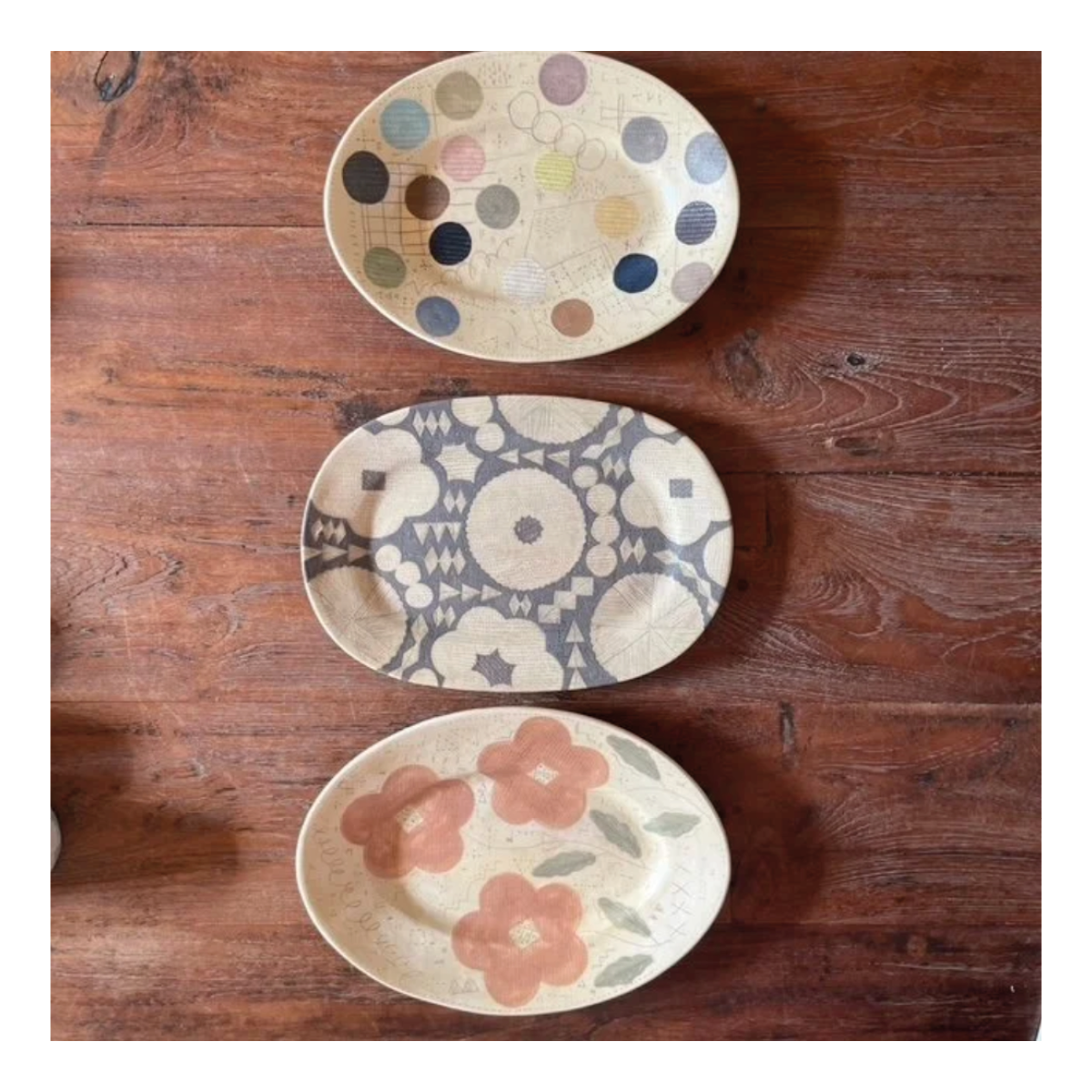 Red Flower Oval Plate