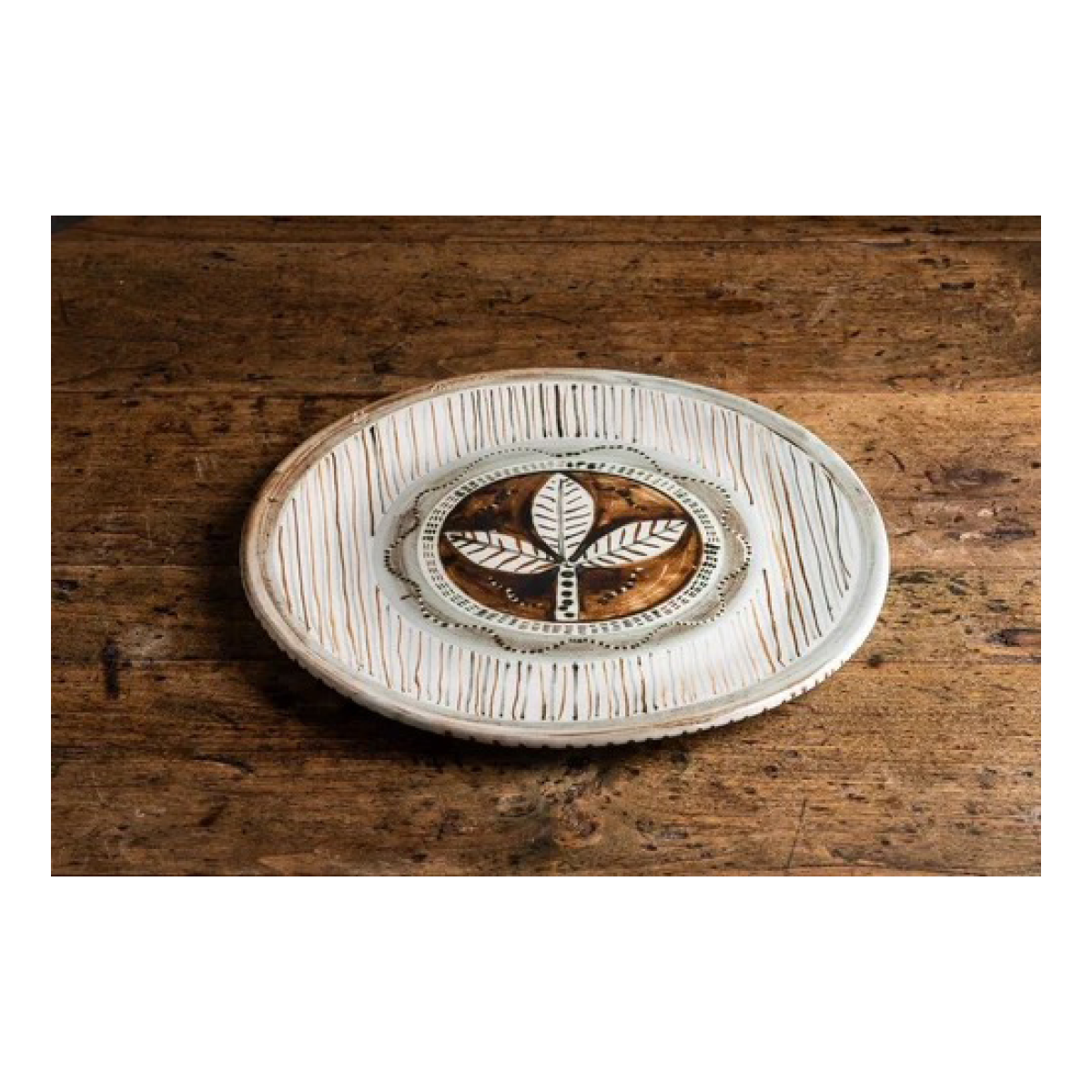 Large Leaf Plate with Stripes