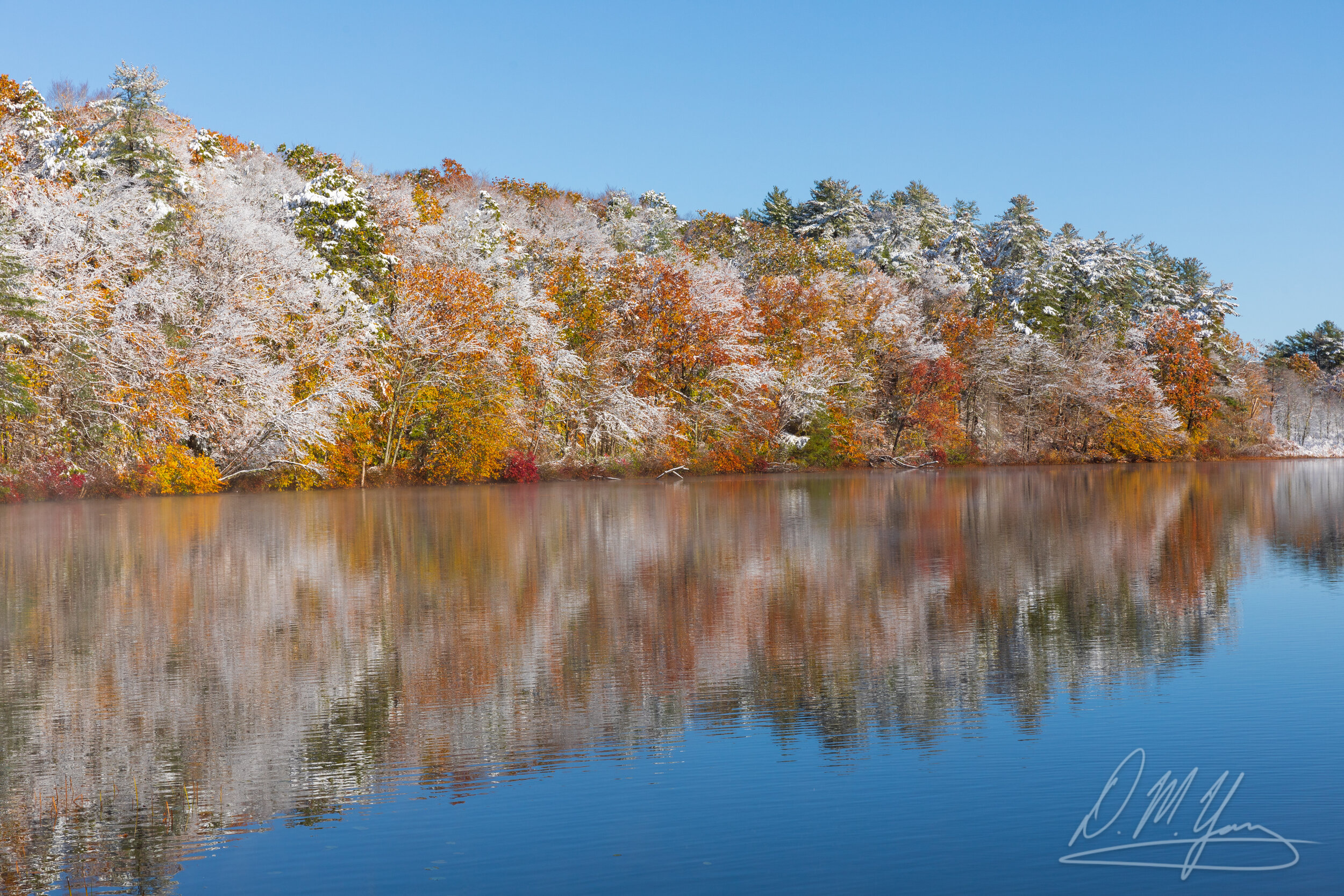 First snow, Round Pond, South Hamilton, MA