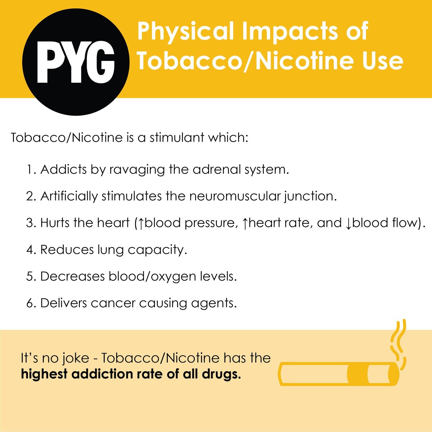 More to know about Nicotine!

#ProtectYourGame, #PYG, #SubstanceFreeAthletics, #SFA, #athletes, #athletics, #sports, #fitness, #highschoolsports, #performance, #LungsFirst,