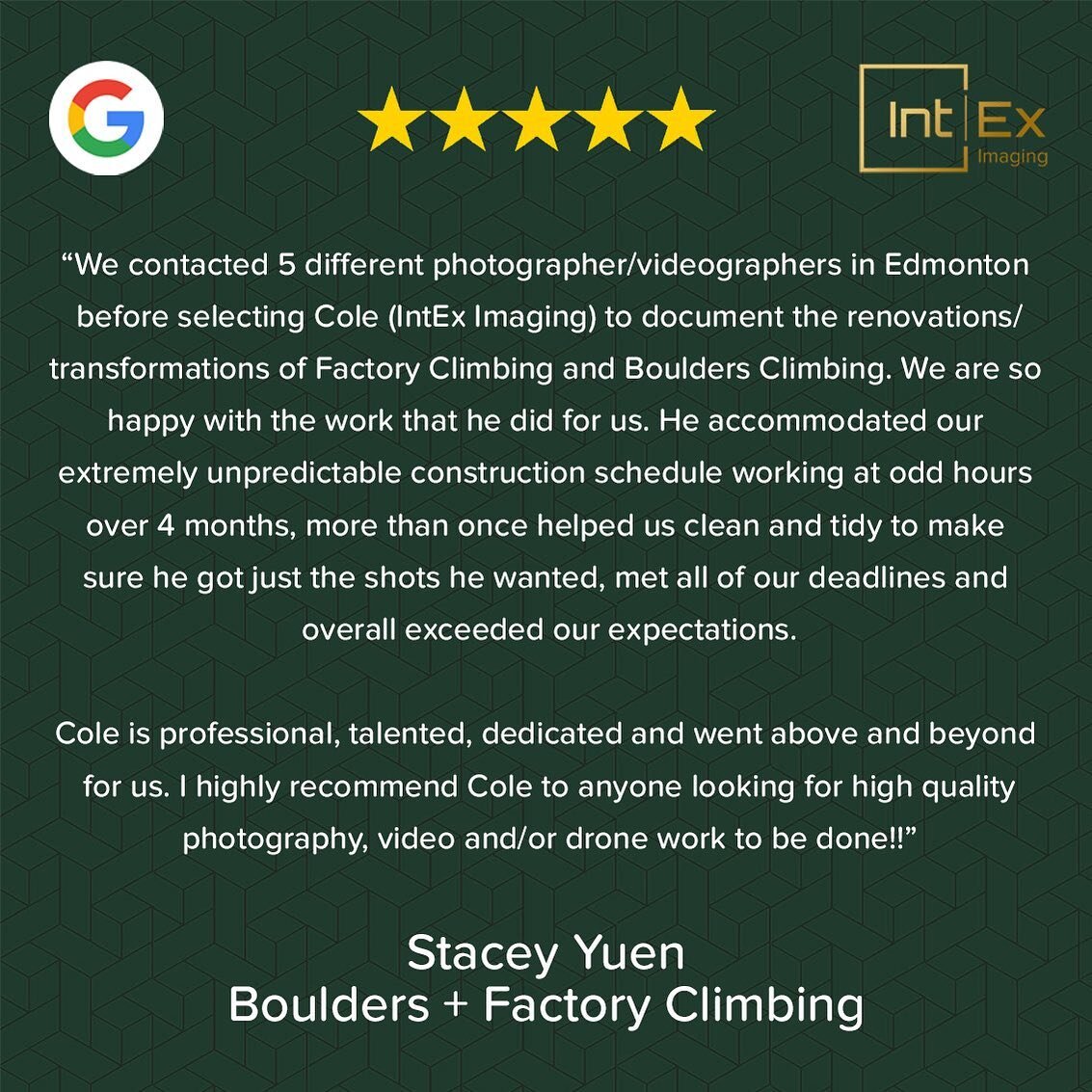 Another 5 star review ⭐️ ⭐️ ⭐️ ⭐️ ⭐️ ⁣
⁣
It was a pleasure documenting the super cool renovations at @bouldersclimbingyeg and @factoryclimbingyeg! Shoutout to Stacey for being so accommodating and making sure I had everything I needed to make the fin