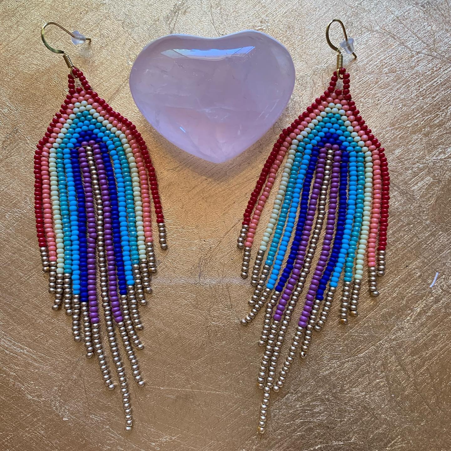 Latest creation. #rainbow #pride🌈 #loveislove #pride #happiness #joy #colorsoftherainbow🌈 #colorsoftherainbow #rainbowearrings #seedbeads #seedbeadearrings #seedbeadfringeearrings #