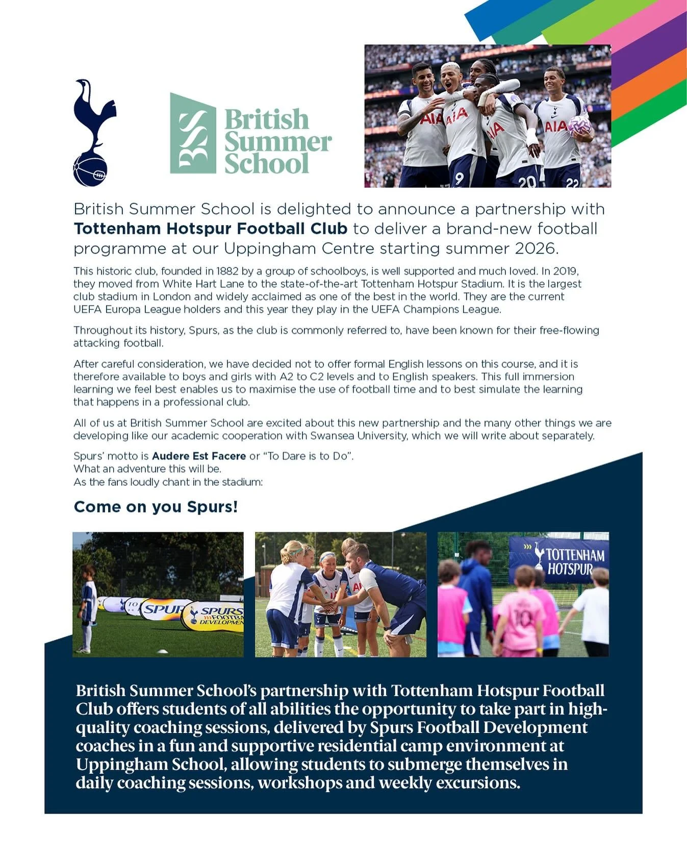 We are very excited to announce that we have partnered with Tottenham Hotspur to deliver our Footballers of the future course at Uppingham School ⚽️

#britishsummerschool #bss #bsstrueme #summerschool #football #footballtraining #tottenham #tottenham