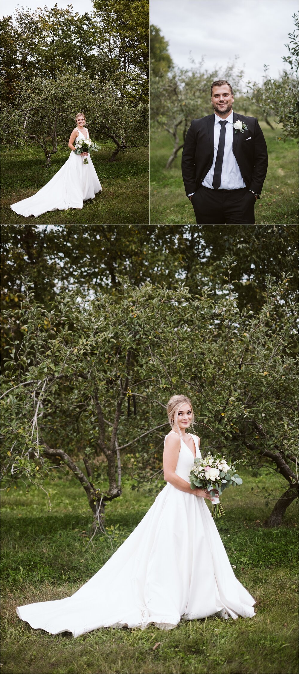 Bride and Groom at Apple Orchard