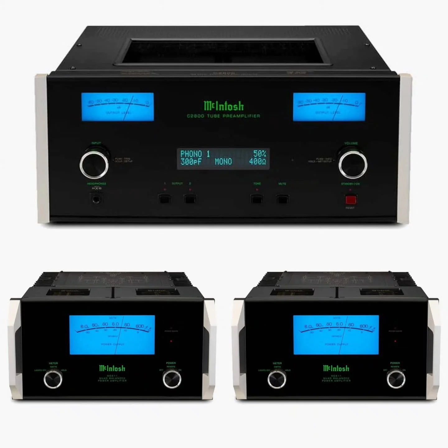 This weekend, hear the unmistakable authority of the @mcintoshlabs MC611 monoblocks paired with the glowing warmth of the C2800 valve preamp &ndash; an epic, effortless combination.
⁠
We&rsquo;re running them with @admire_audio reimagined Voice of th
