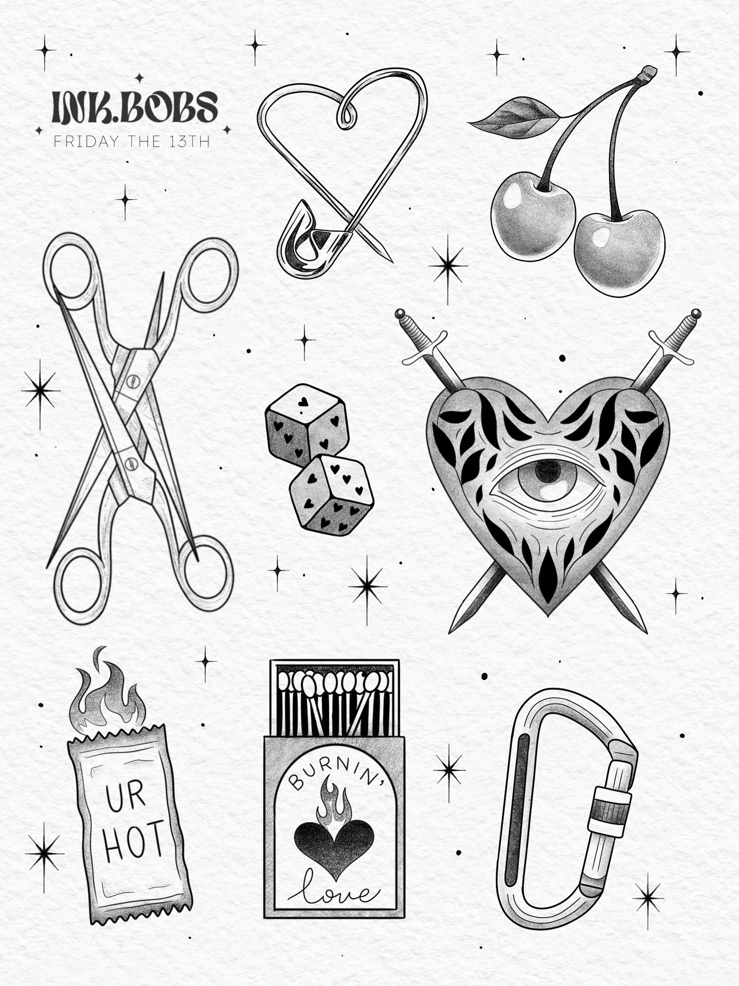 Join us for 
FRIDAY THE THIRTEENTH ✂️&hearts;️👁️
.
We will be going from 11-6 February 13th for a flash day! come get tatted, come hang, or just come say hi :)